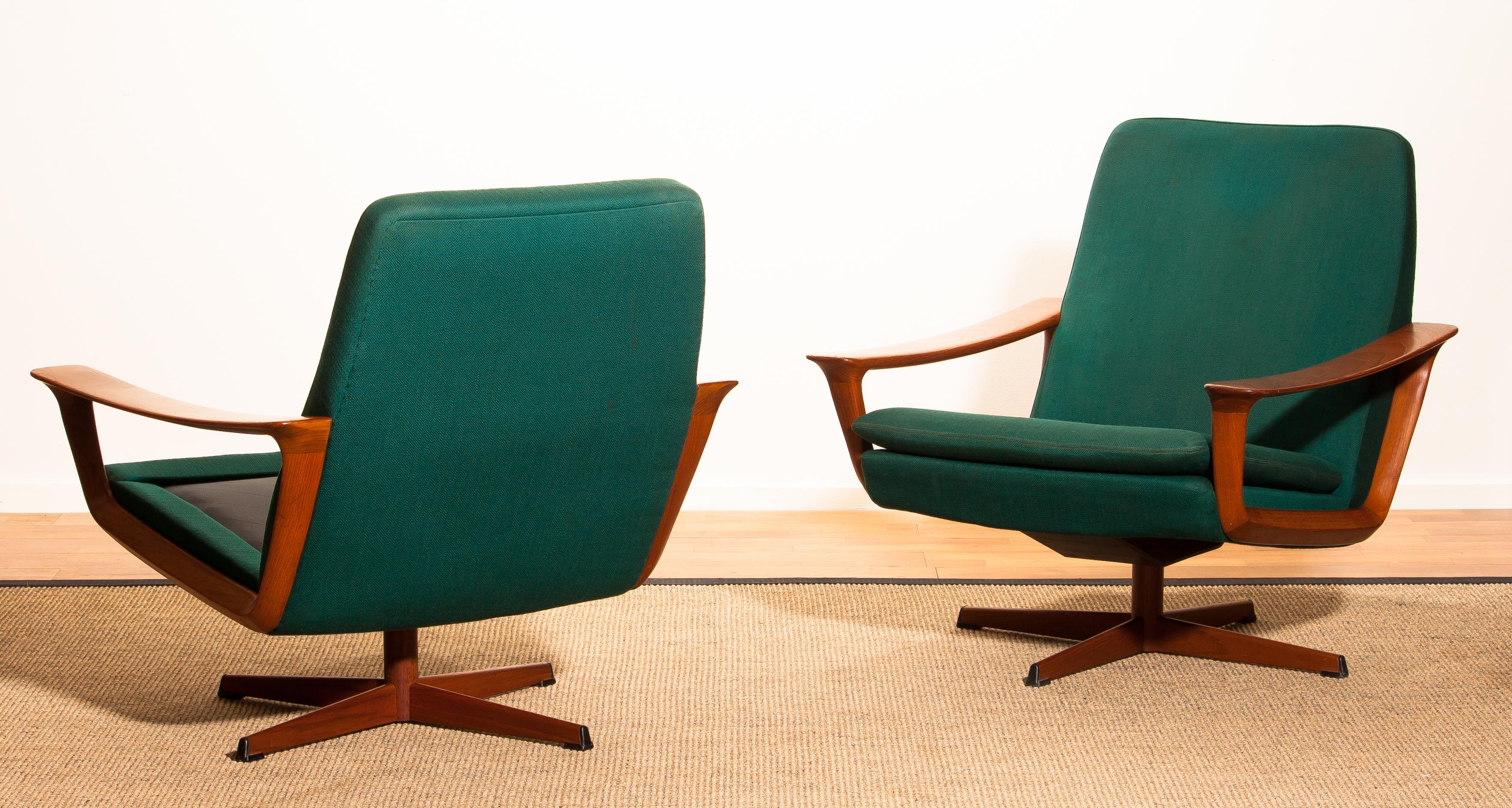 Mid-Century Modern 1960s, Teak Set of Two Swivel Chairs by Johannes Andersson for Trensum Denmark