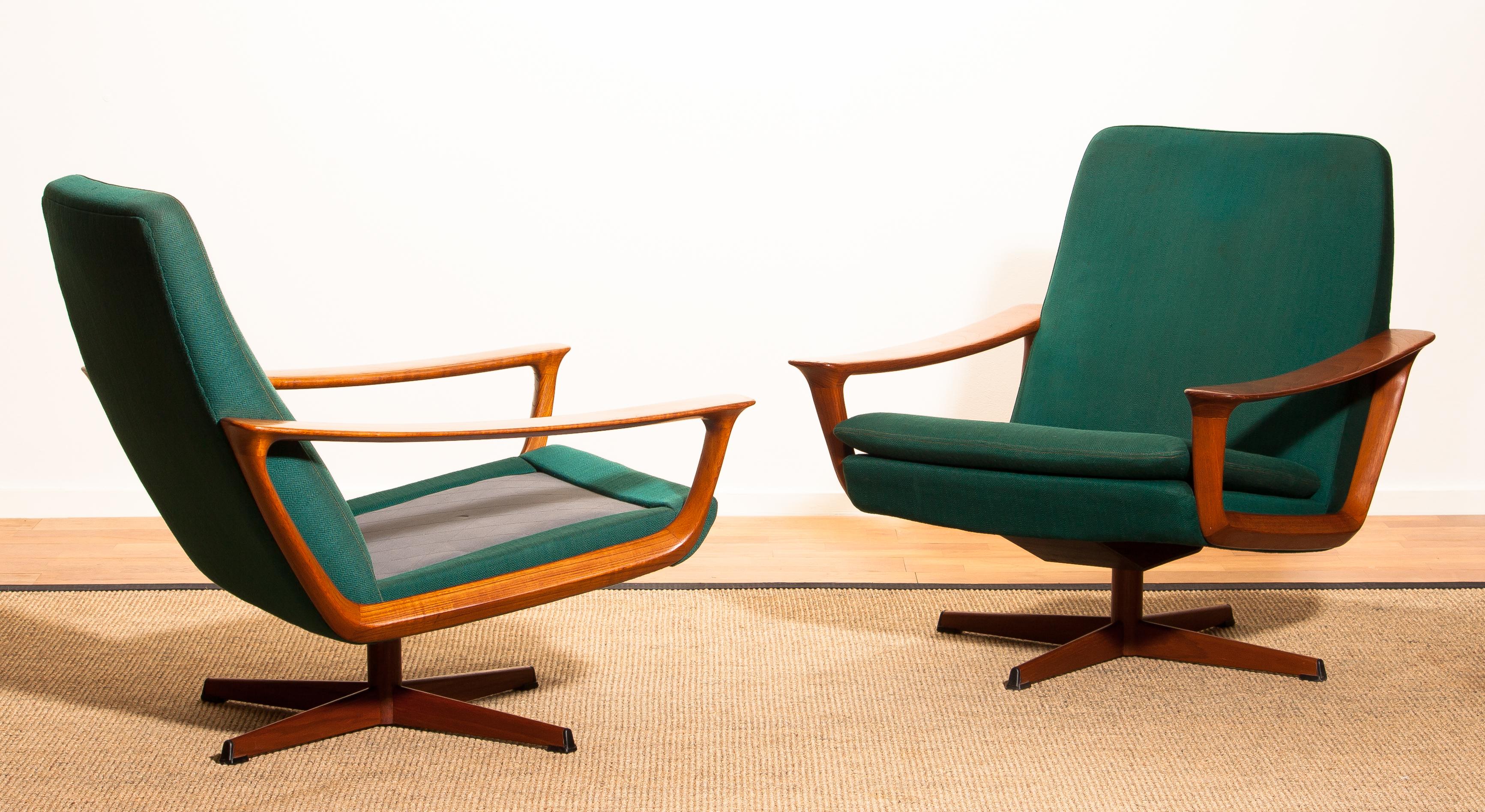 Mid-Century Modern 1960s, Teak Set of Two Swivel Chairs by Johannes Andersson for Trensum Denmark