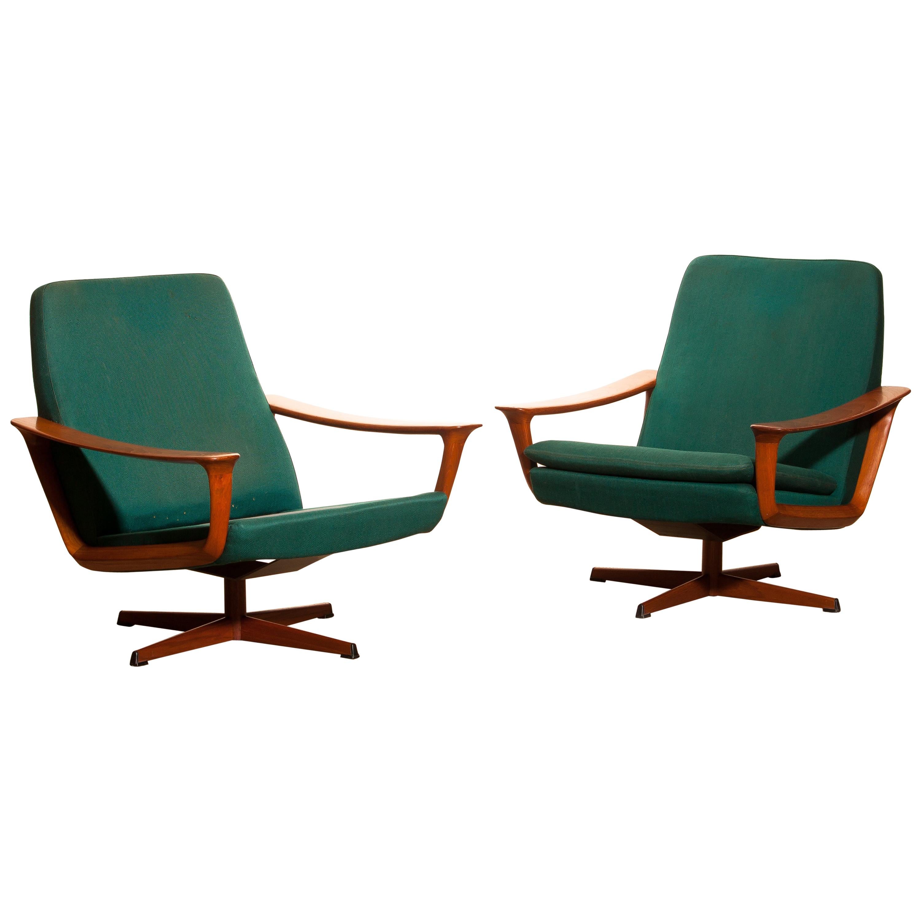 1960s, Teak Set of Two Swivel Chairs by Johannes Andersson for Trensum Denmark
