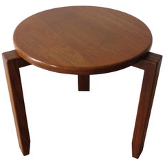 1960s Teak Small Round Three-Legged Table Fingerjoint Detail