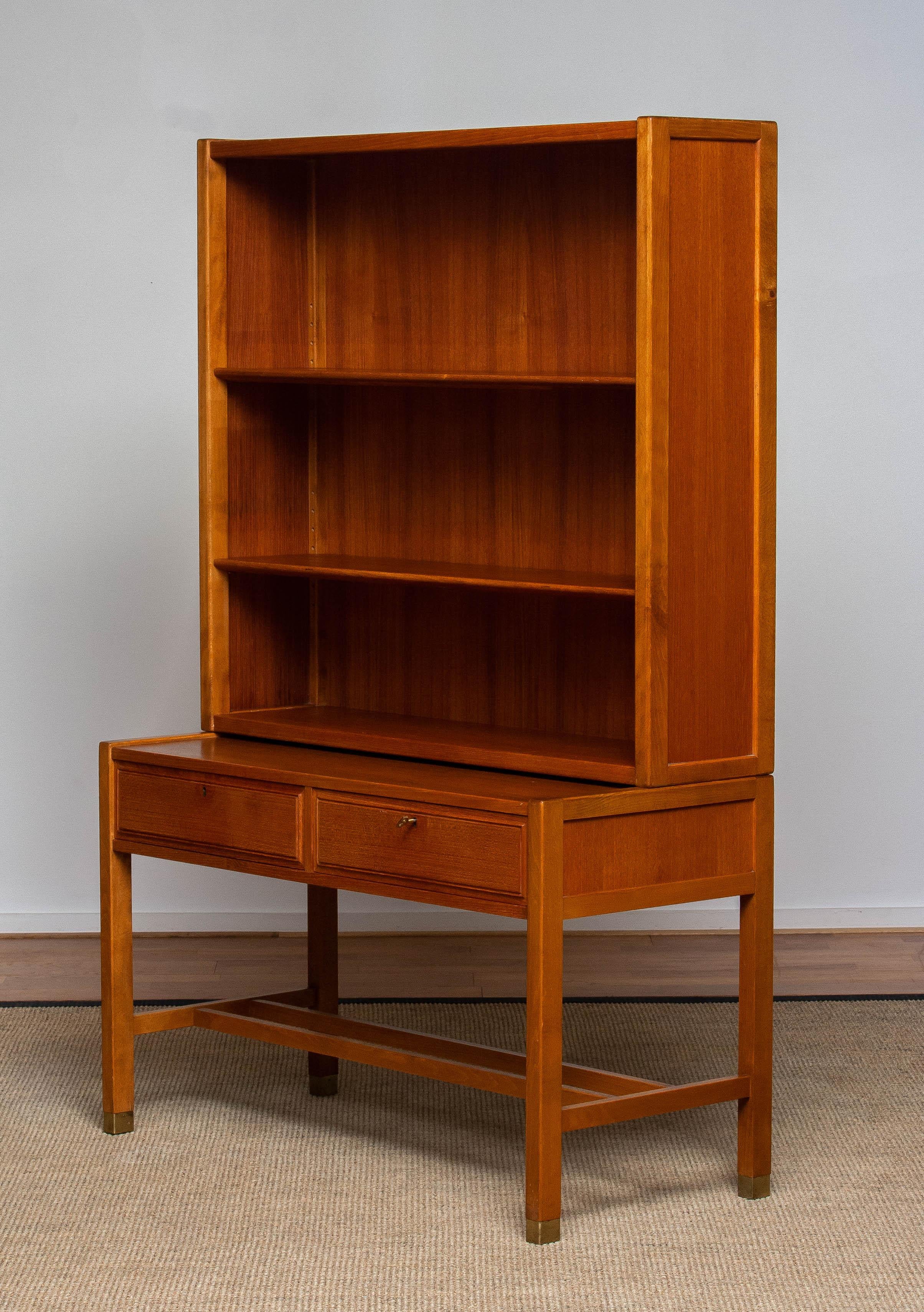 Brass 1960s Teak Table Model Bookcase By Carl Axel Acking for Bodafors, Sweden For Sale