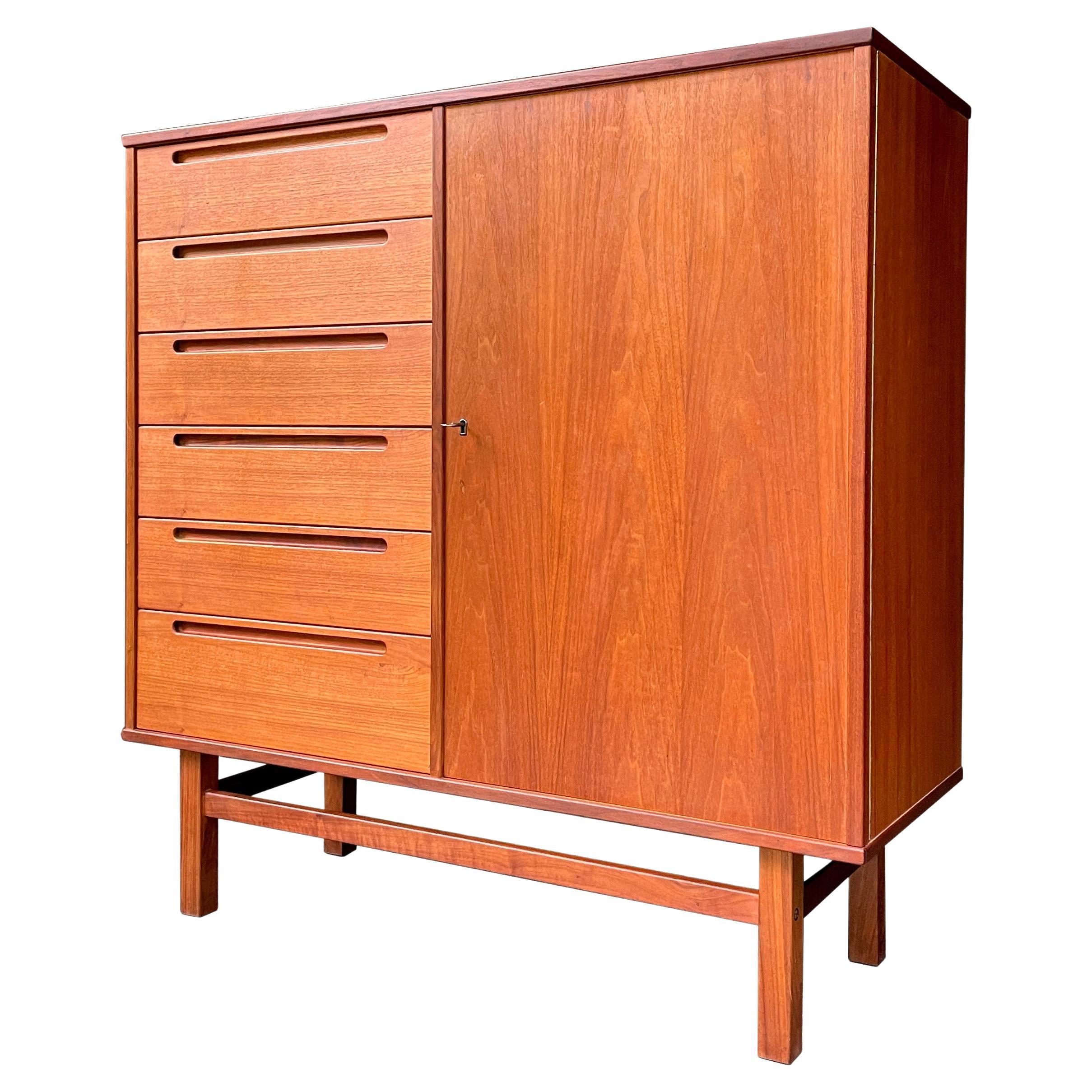 1960s Teak Tall Dresser Bachelor Chest Highboy Vintage Danish Mid-Century