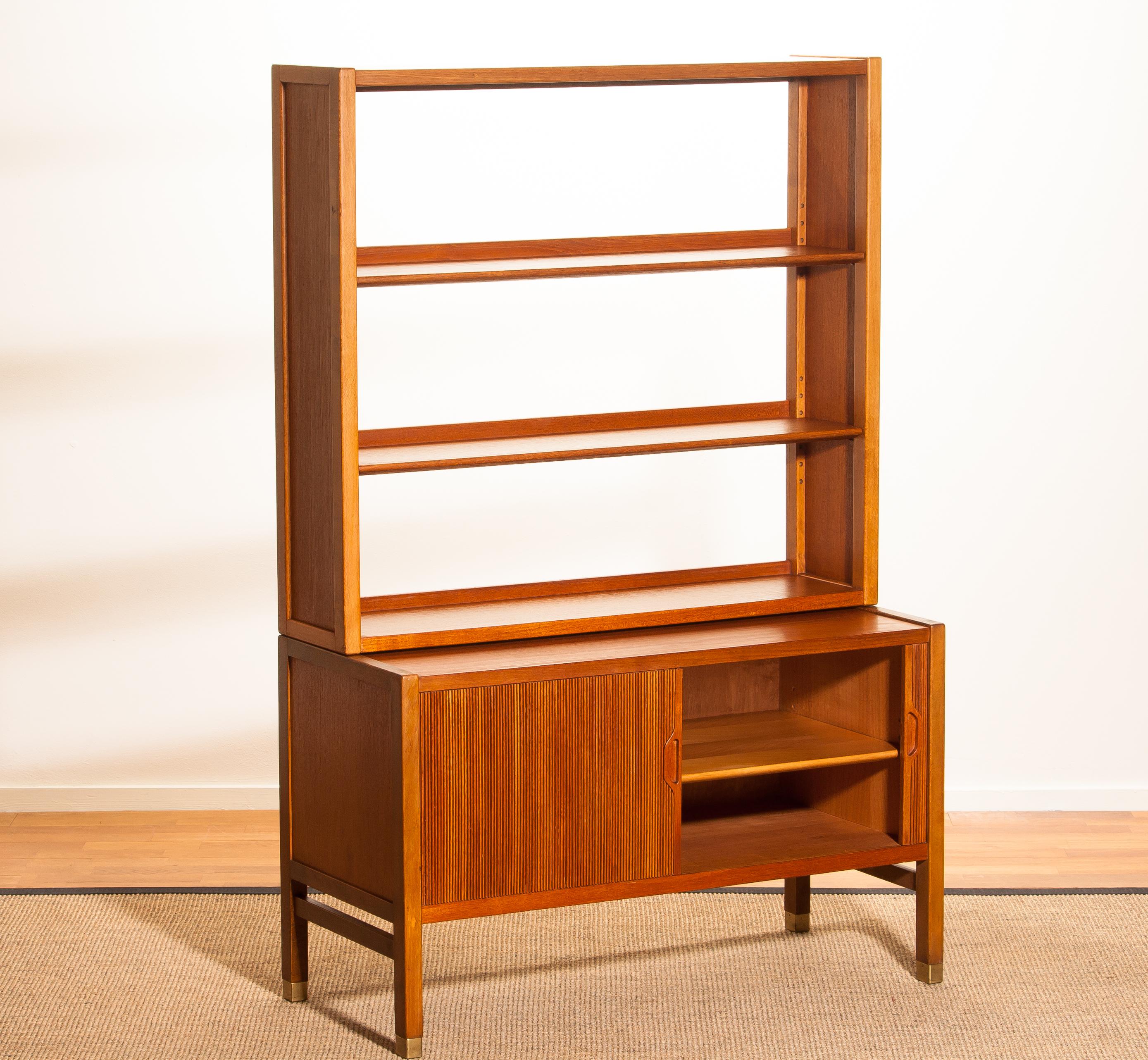 Mid-Century Modern 1960s, Teak Tambour Bookcase Cabinet by Carl Aksel Acking for Bodafors, Sweden