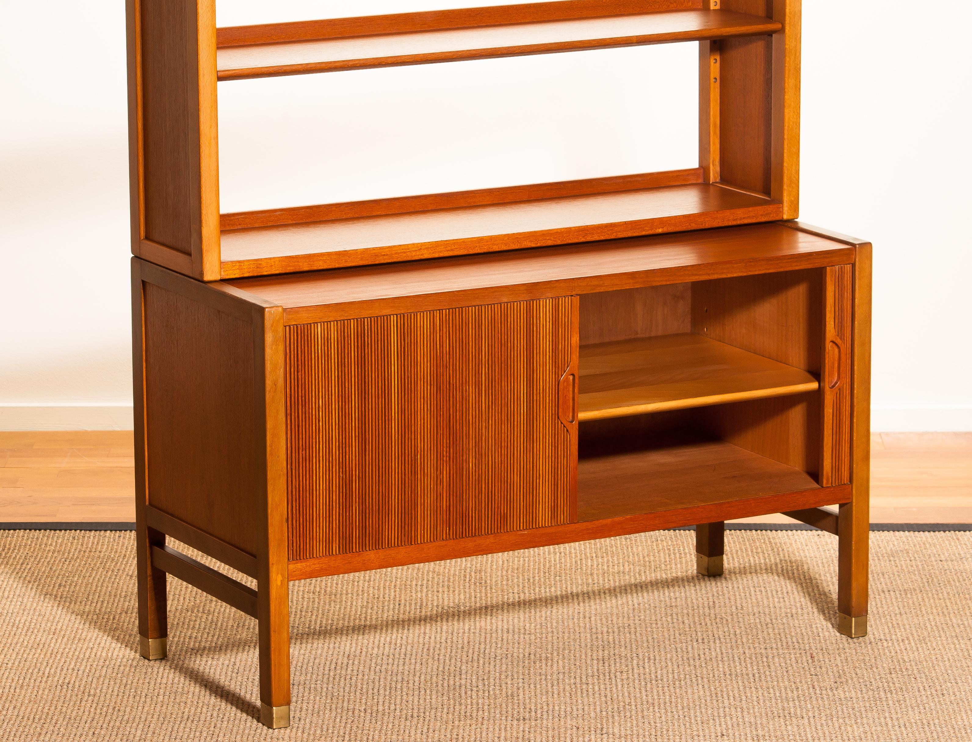 Swedish 1960s, Teak Tambour Bookcase Cabinet by Carl Aksel Acking for Bodafors, Sweden