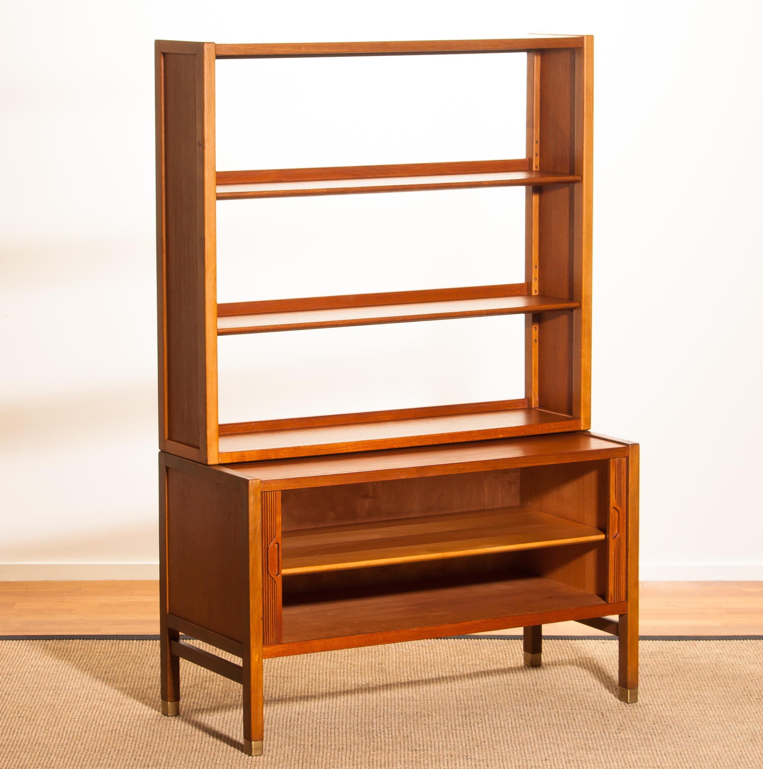1960s, Teak Tambour Bookcase Cabinet by Carl Aksel Acking for Bodafors, Sweden In Good Condition In Silvolde, Gelderland
