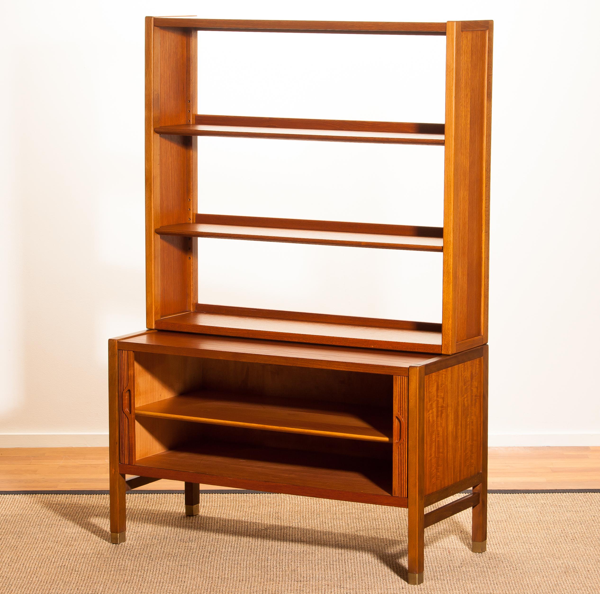 Mid-20th Century 1960s, Teak Tambour Bookcase Cabinet by Carl Aksel Acking for Bodafors, Sweden