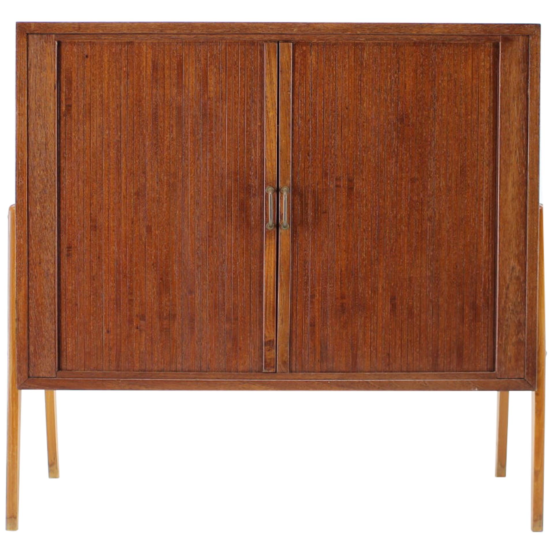 1960s Teak Tambour Doors Record Cabinet, Denmark