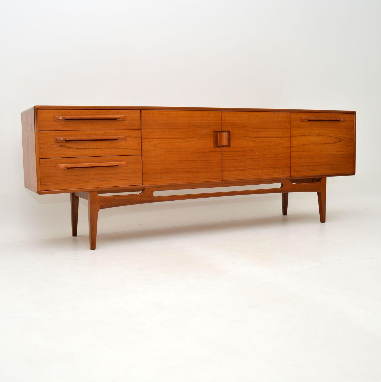 A stunning and very rare teak sideboard by British manufacturer Beithcraft. This was made in Scotland, it dates from the 1960’s.

This has a fantastic low and sleek design, with lots of storage space. The quality is exceptional, the pierced base