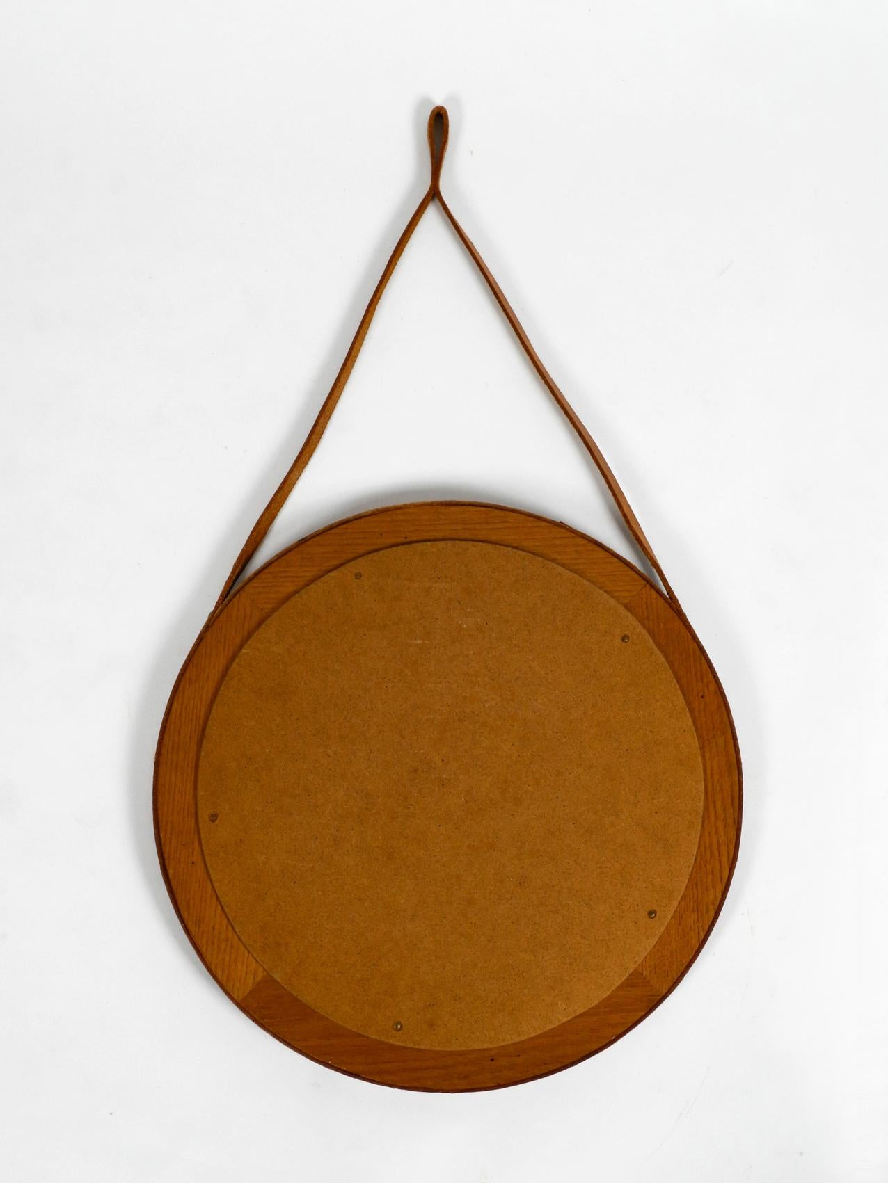 1960s Teak Wall Mirror with Leather Strap Made in Denmark 5