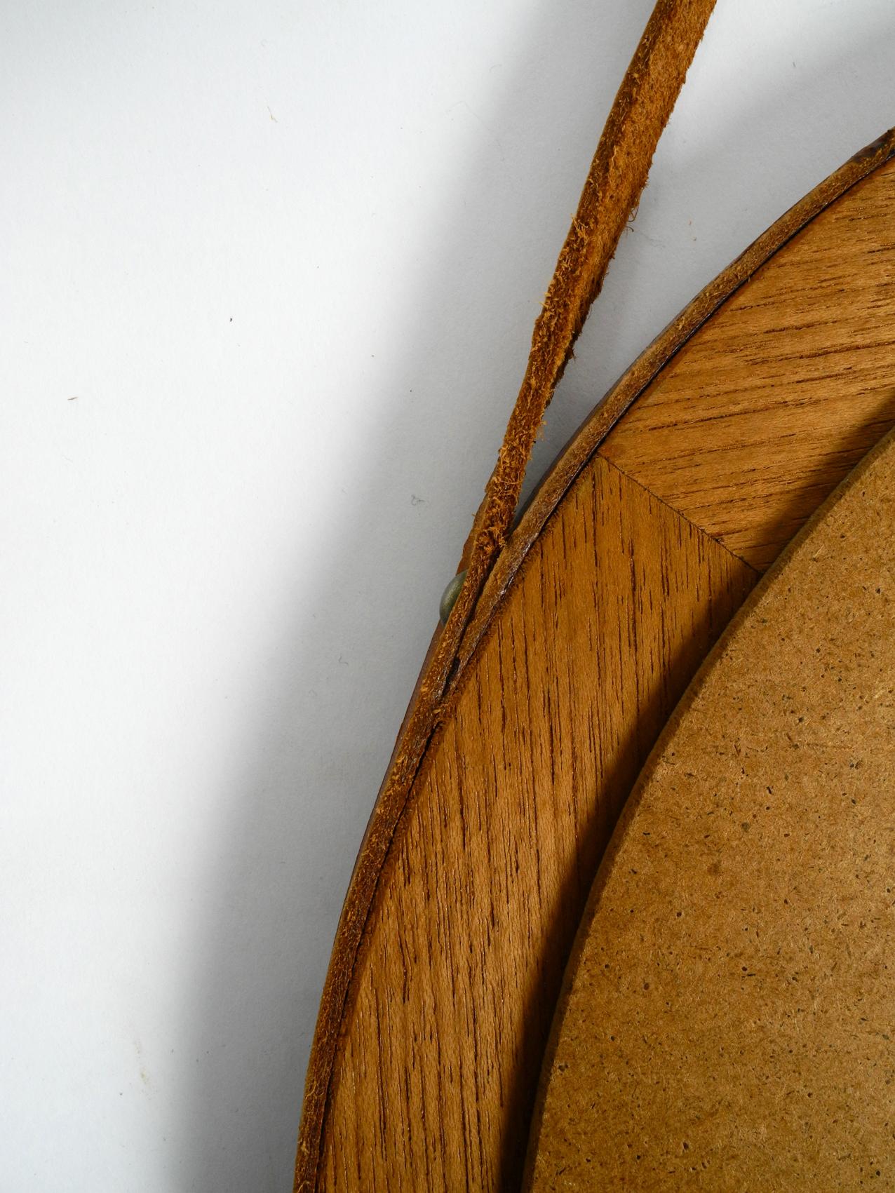 1960s Teak Wall Mirror with Leather Strap Made in Denmark 3