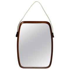 1960s Teak Wall Mirror with Thick Nylon Rope Made in Italy