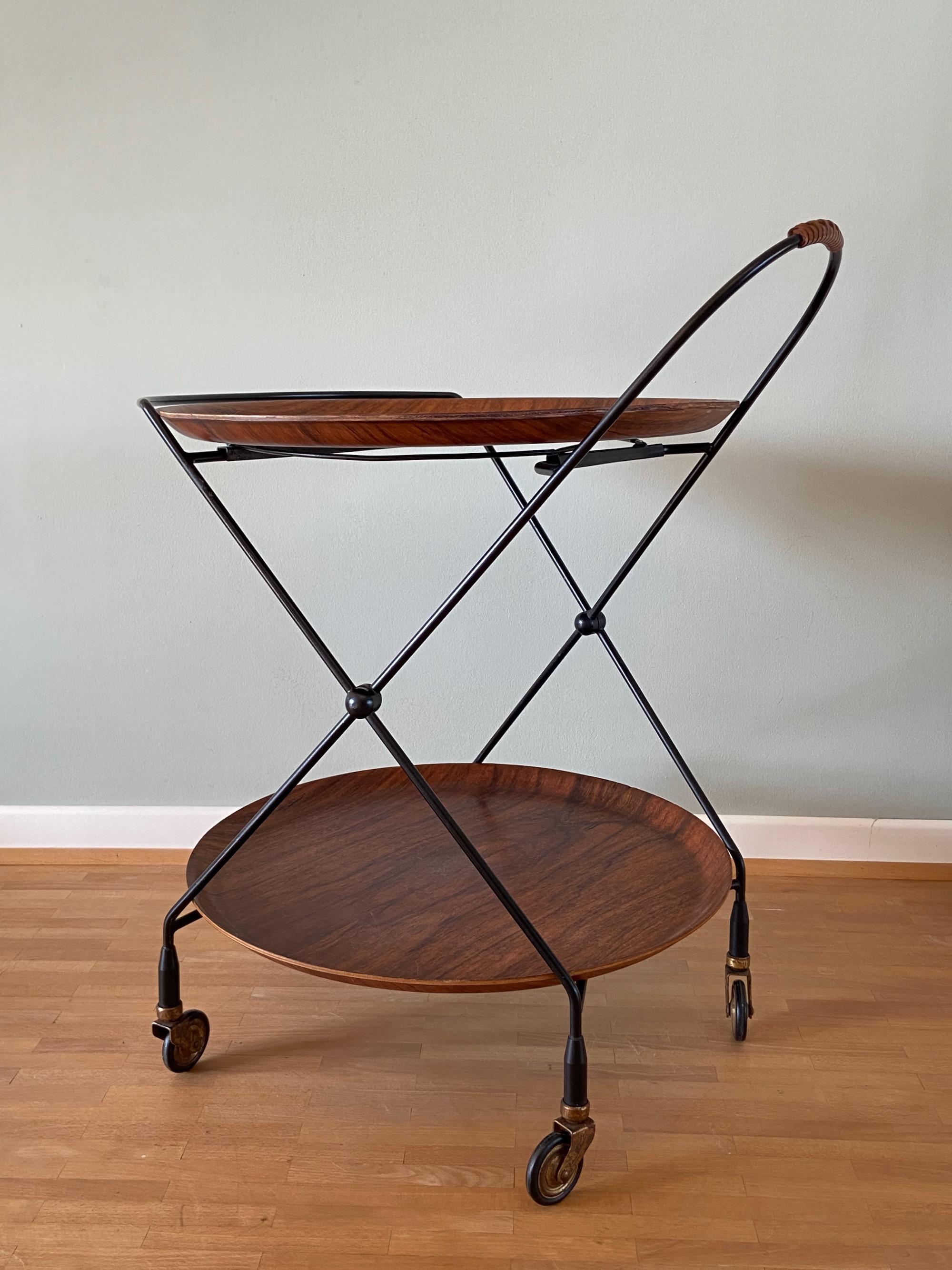 1960s Teak Wood J.H Fabriken Serving Trolley / Tray Sävsjö, Made in Sweden 2