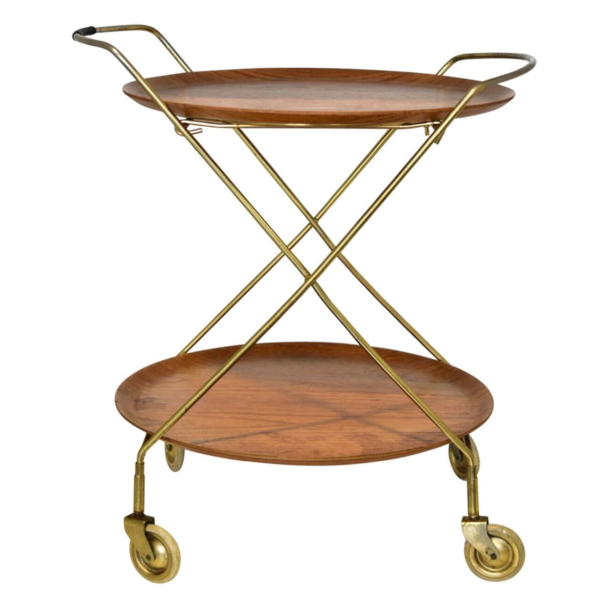1960s Teak Wood J.H Fabriken Serving Trolley / Tray Sävsjö Made in Sweden