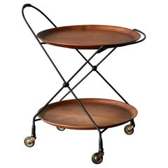1960s Teak Wood J.H Fabriken Serving Trolley / Tray Sävsjö, Made in Sweden
