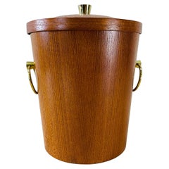 Vintage 1960s Teak Wood Round Ice Bucket