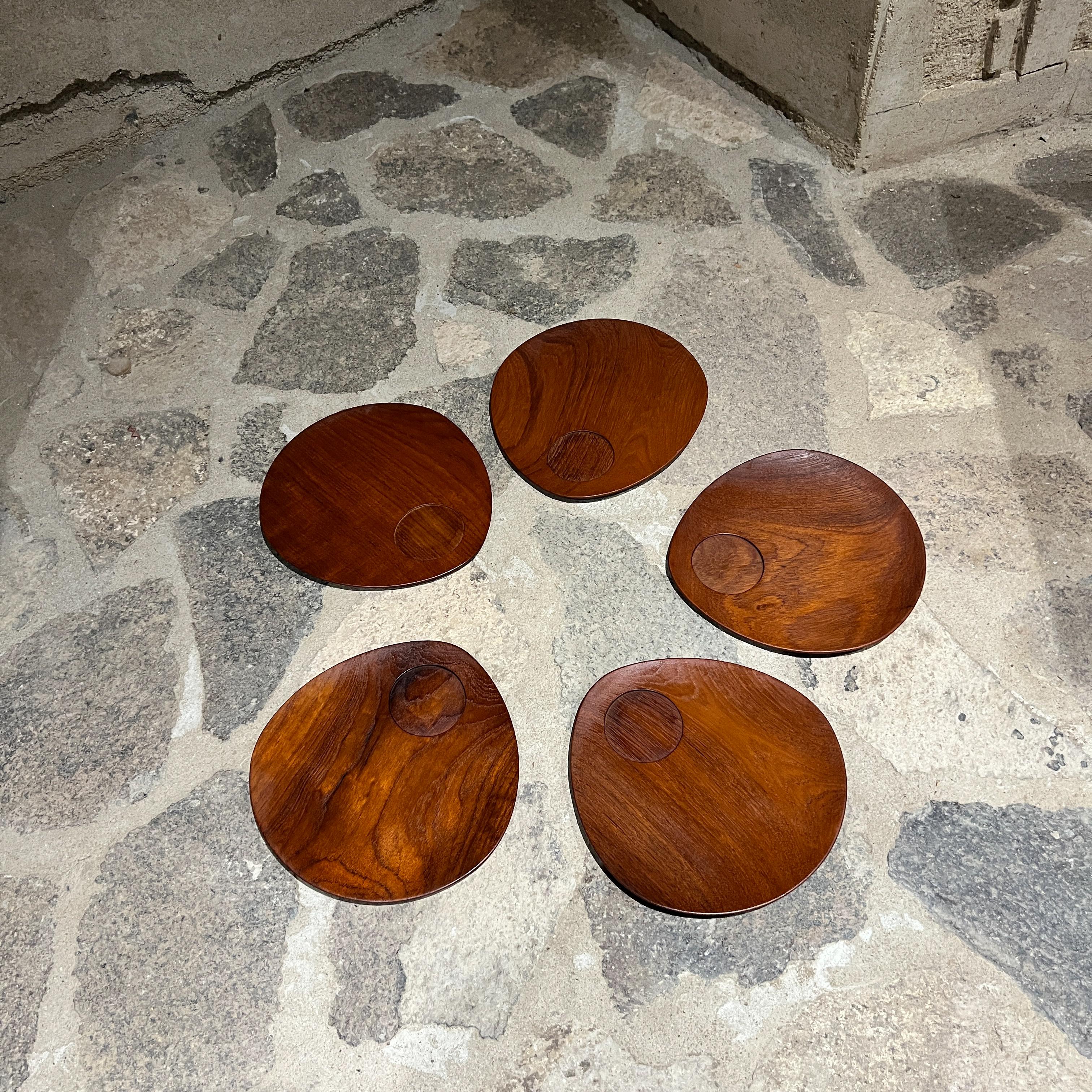 Mid-Century Modern 1960s Teakwood Snack Plates Lunning Inc Denmark- Set of 5 For Sale