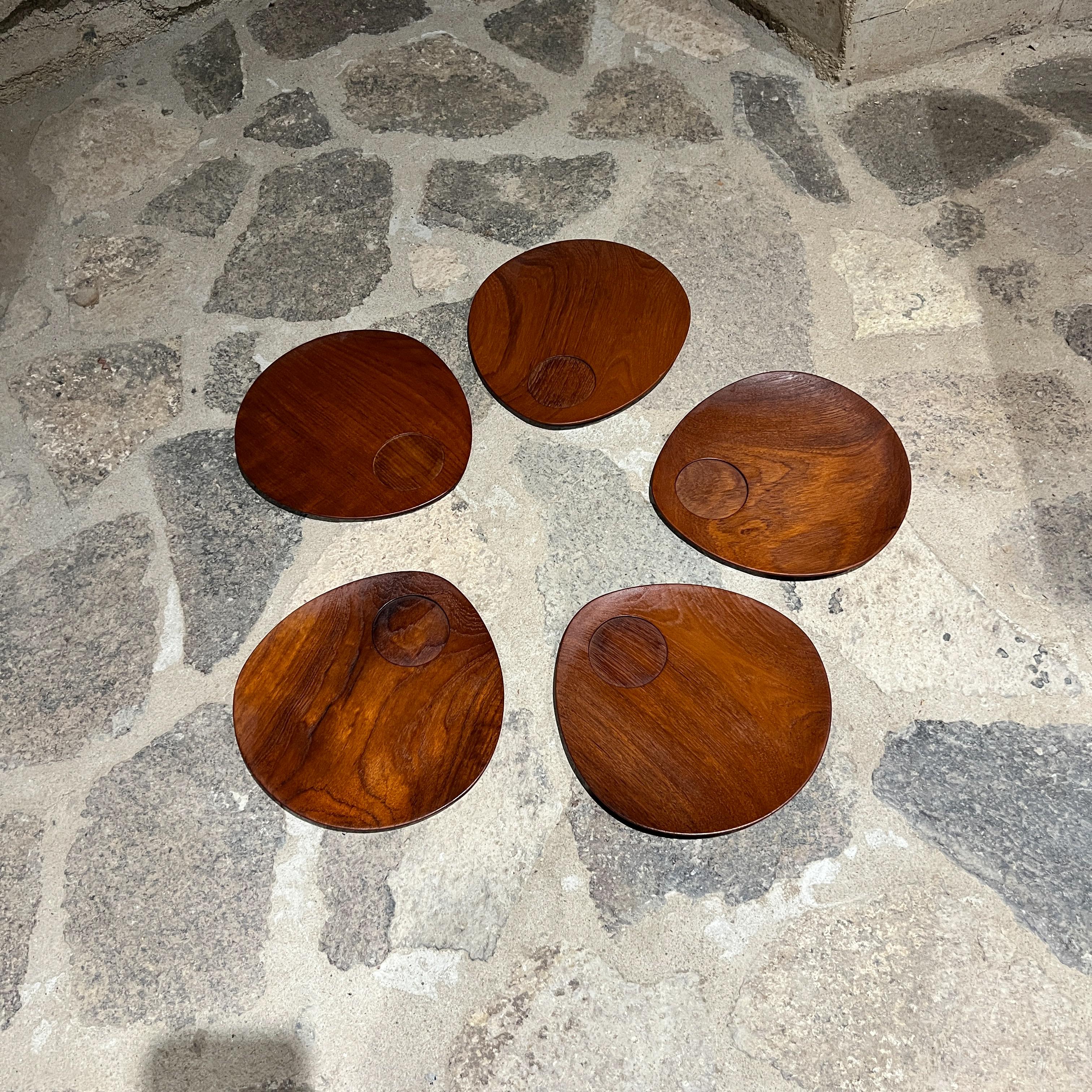 Danish 1960s Teakwood Snack Plates Lunning Inc Denmark- Set of 5 For Sale
