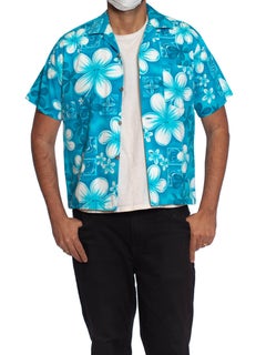 1960S Teal Hawaiian Cotton Barkcloth Men’S Shirt