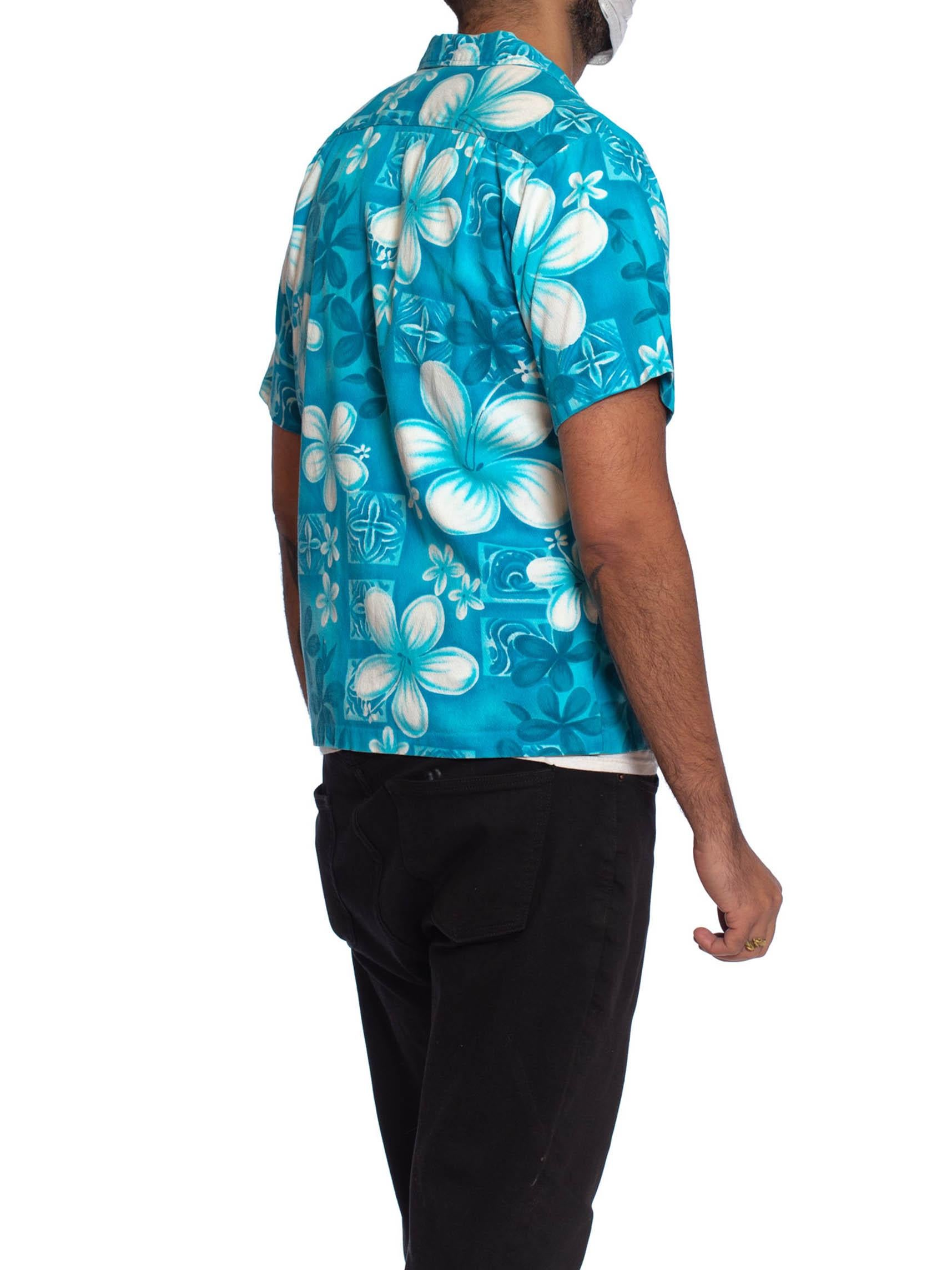1960S Teal Hawaiian Cotton Barkcloth Men’S Shirt 1
