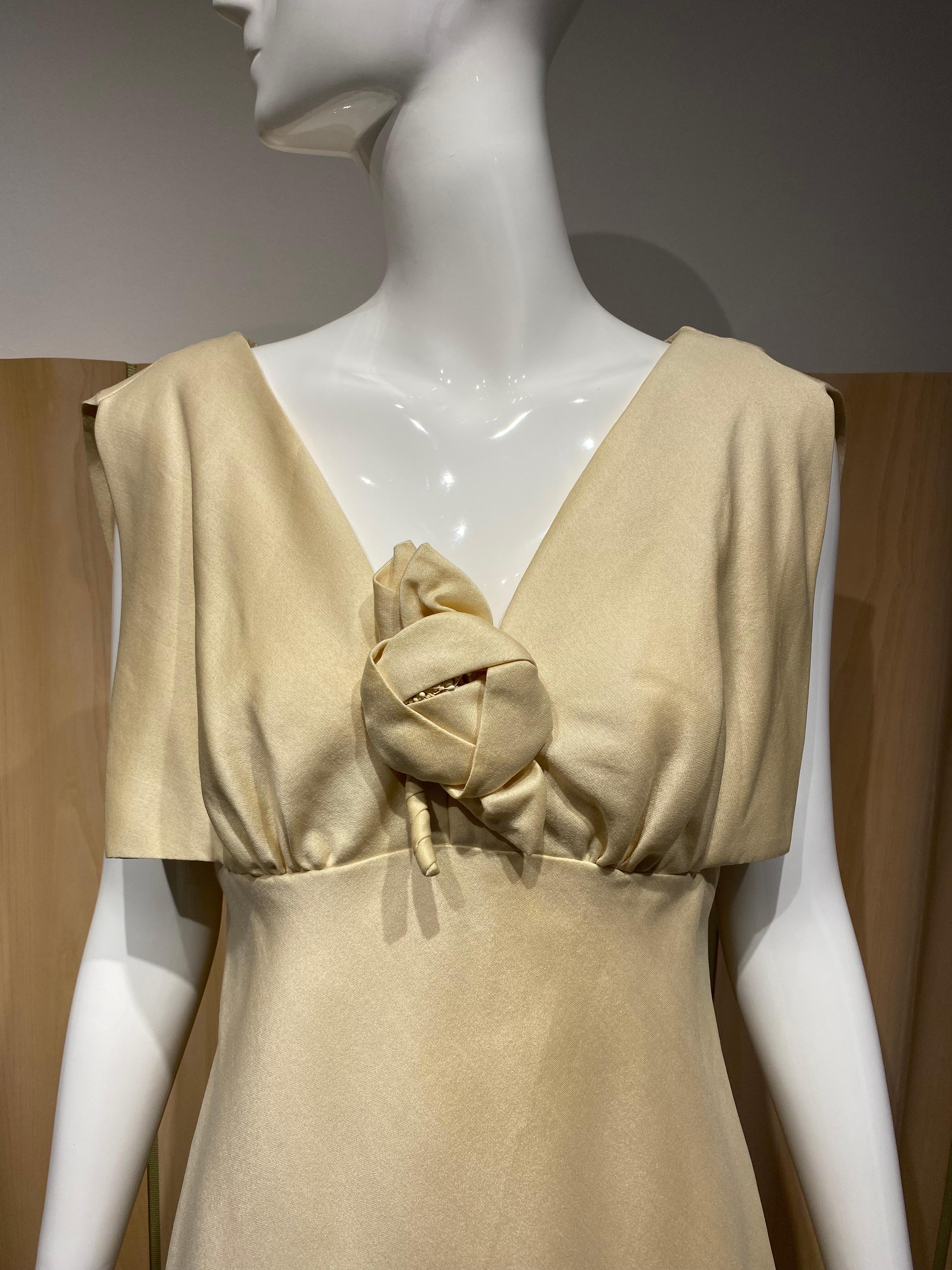 1960s Teal Traina Cream Silk Cocktail Dress In Good Condition For Sale In Beverly Hills, CA