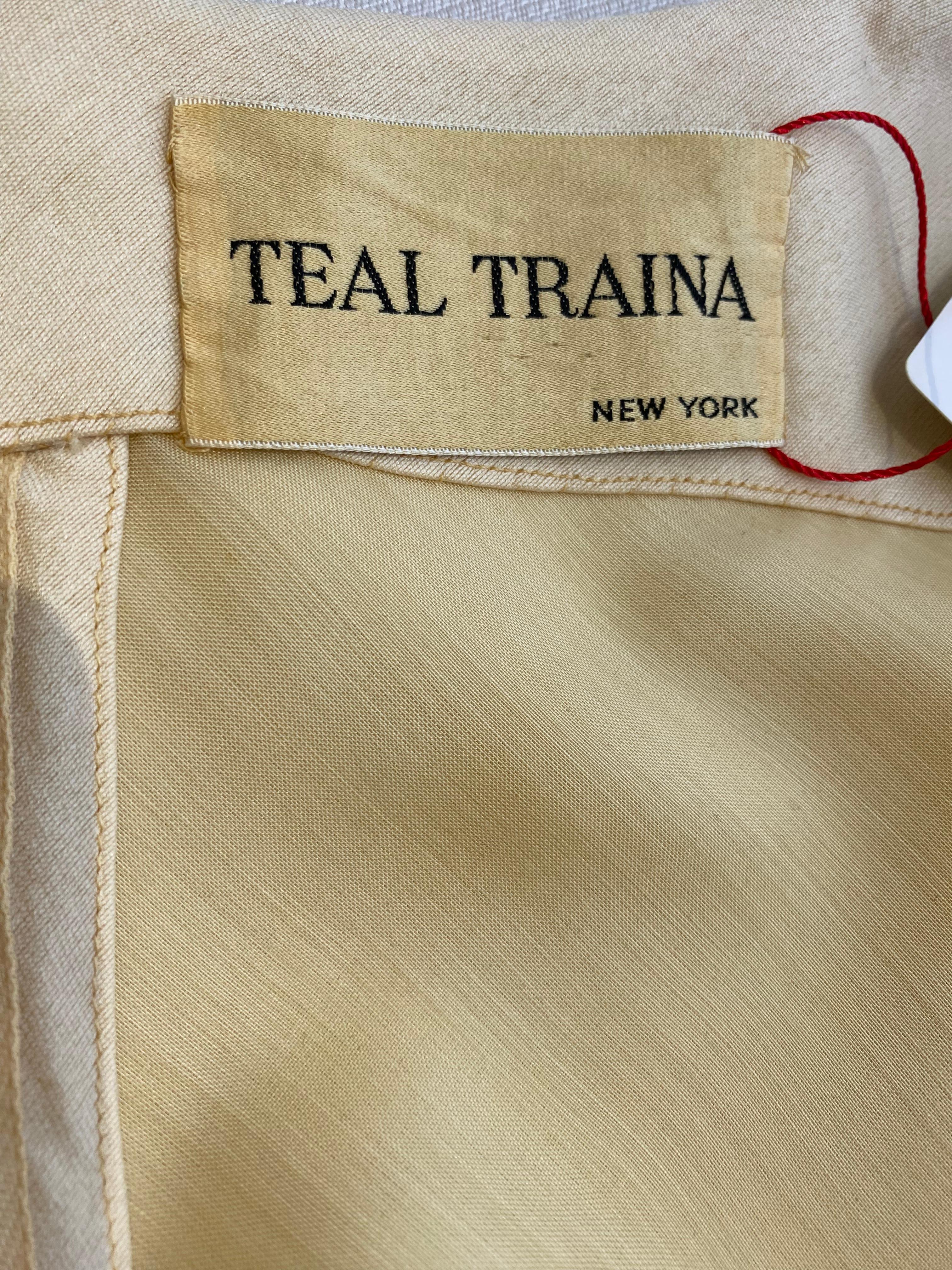 Women's 1960s Teal Traina Cream Silk Cocktail Dress For Sale