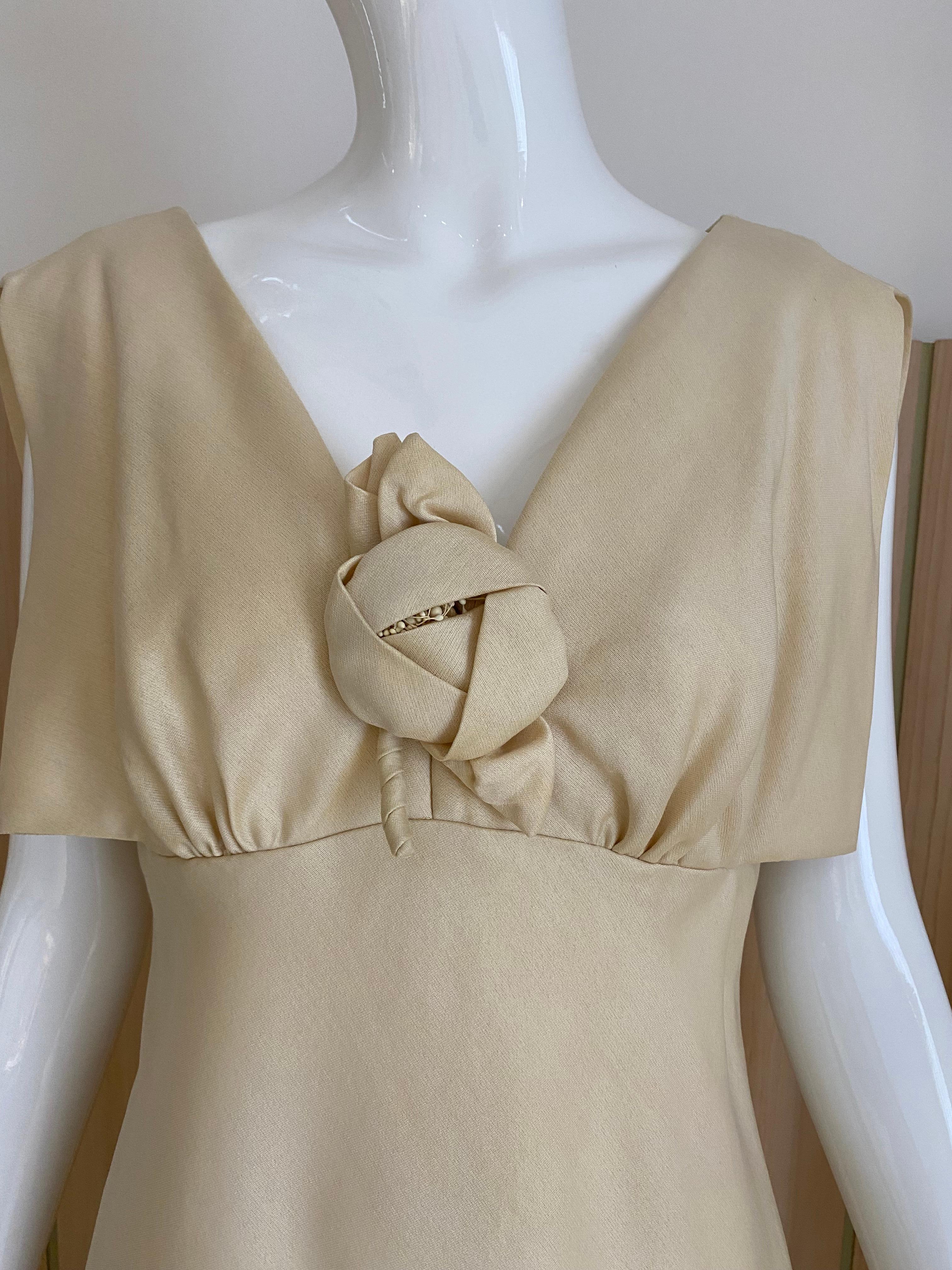 1960s Teal Traina Cream Silk Cocktail Dress For Sale 4