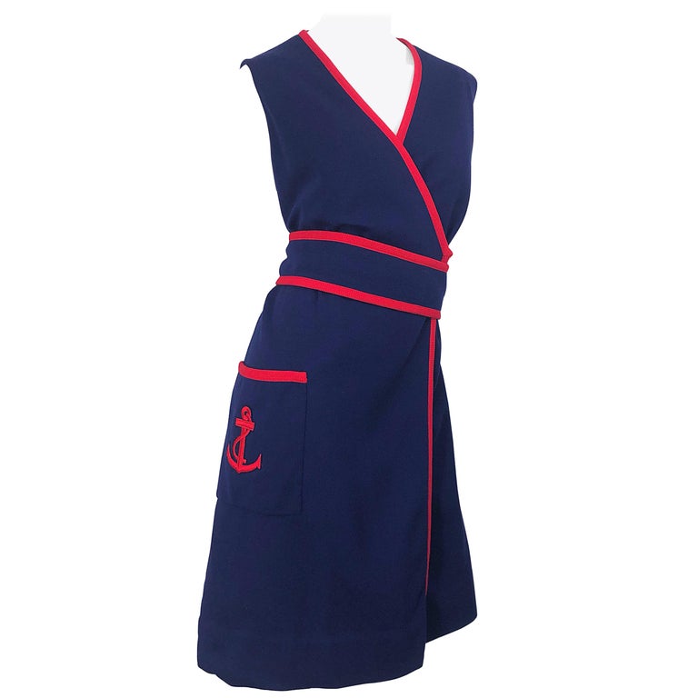 1960s Teal Traina Xl Size Nautical Navy Blue Red Vintage 60s Wool Wrap Dress 1960s Teal Traina Xl Size Nautical Navy Blue Red Vintage 60s Wool Wrap Dress