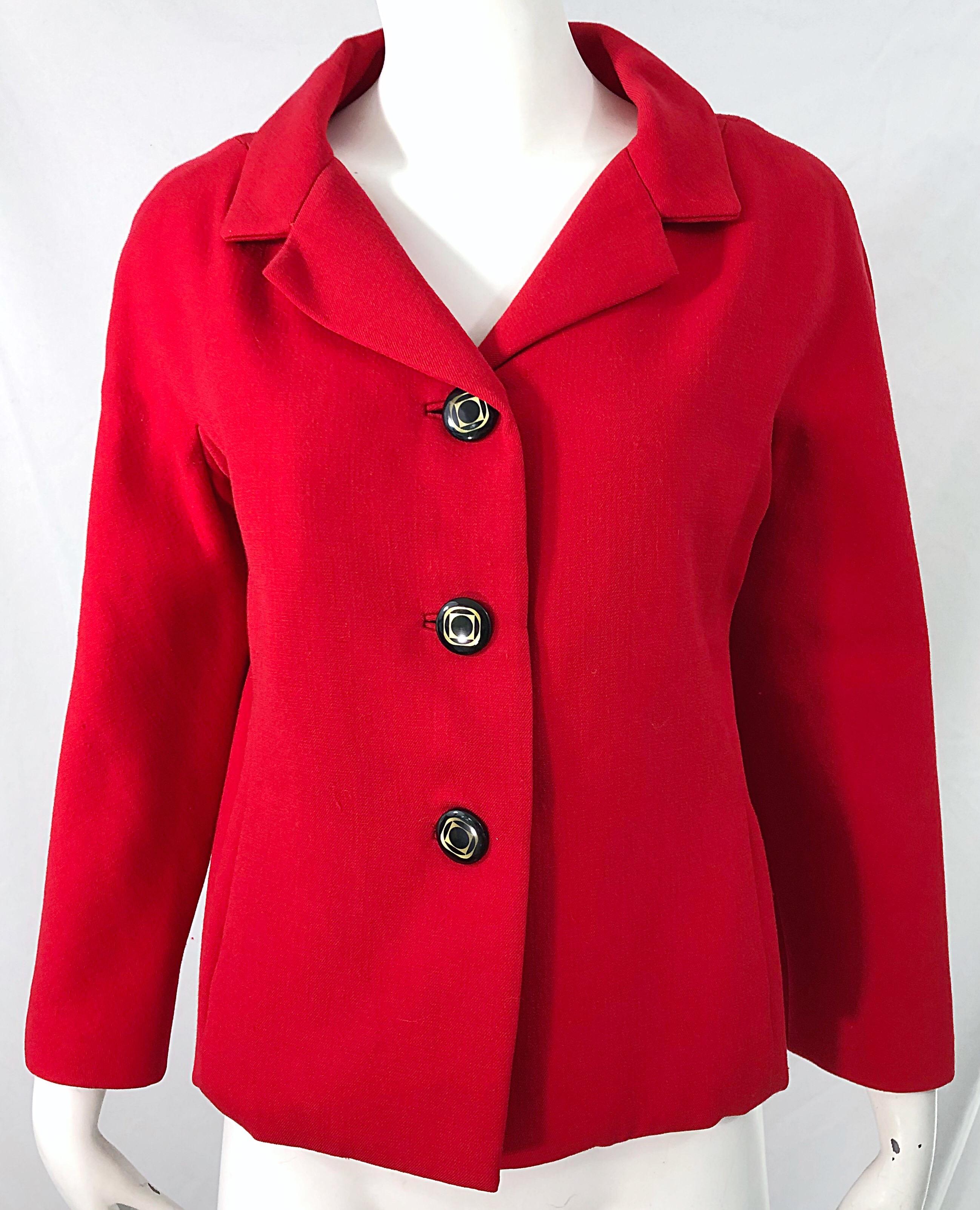 1960er Teal Traina Lippenstift Rot Mod Vintage frühe 60er Jahre Wolle Swing Jacke im Angebot 6