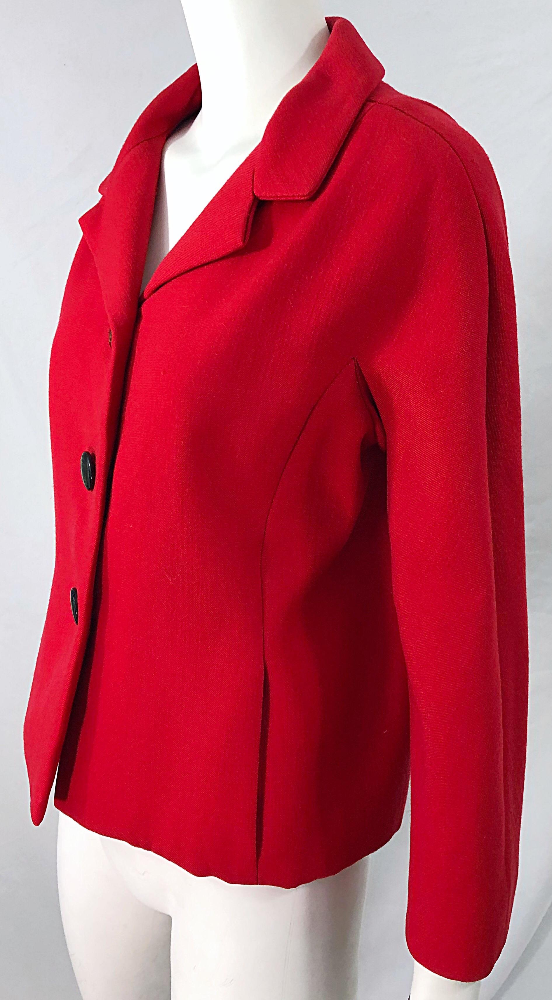 1960er Teal Traina Lippenstift Rot Mod Vintage frühe 60er Jahre Wolle Swing Jacke im Angebot 7