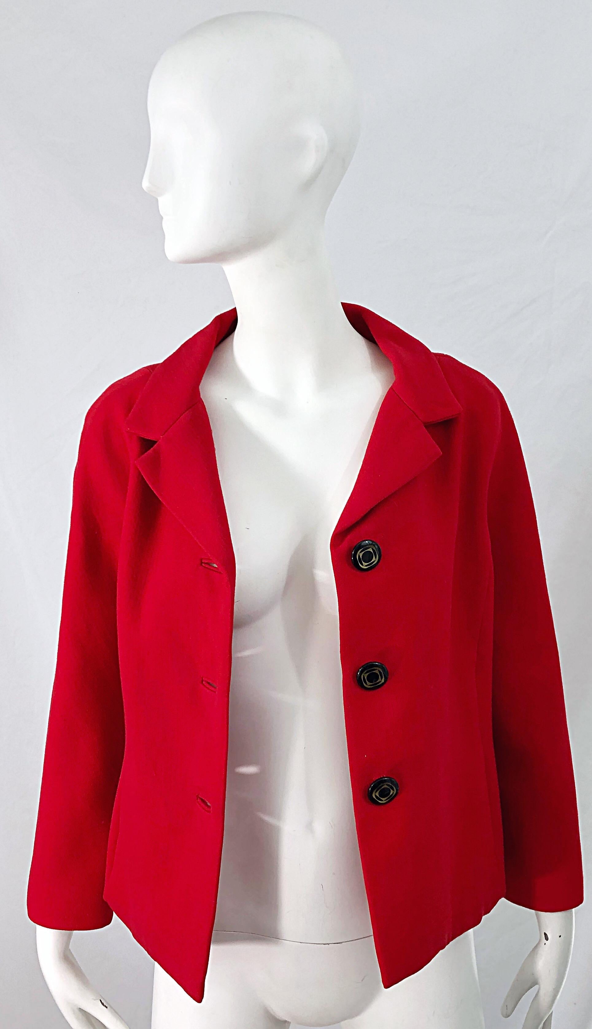 1960er Teal Traina Lippenstift Rot Mod Vintage frühe 60er Jahre Wolle Swing Jacke im Angebot 9