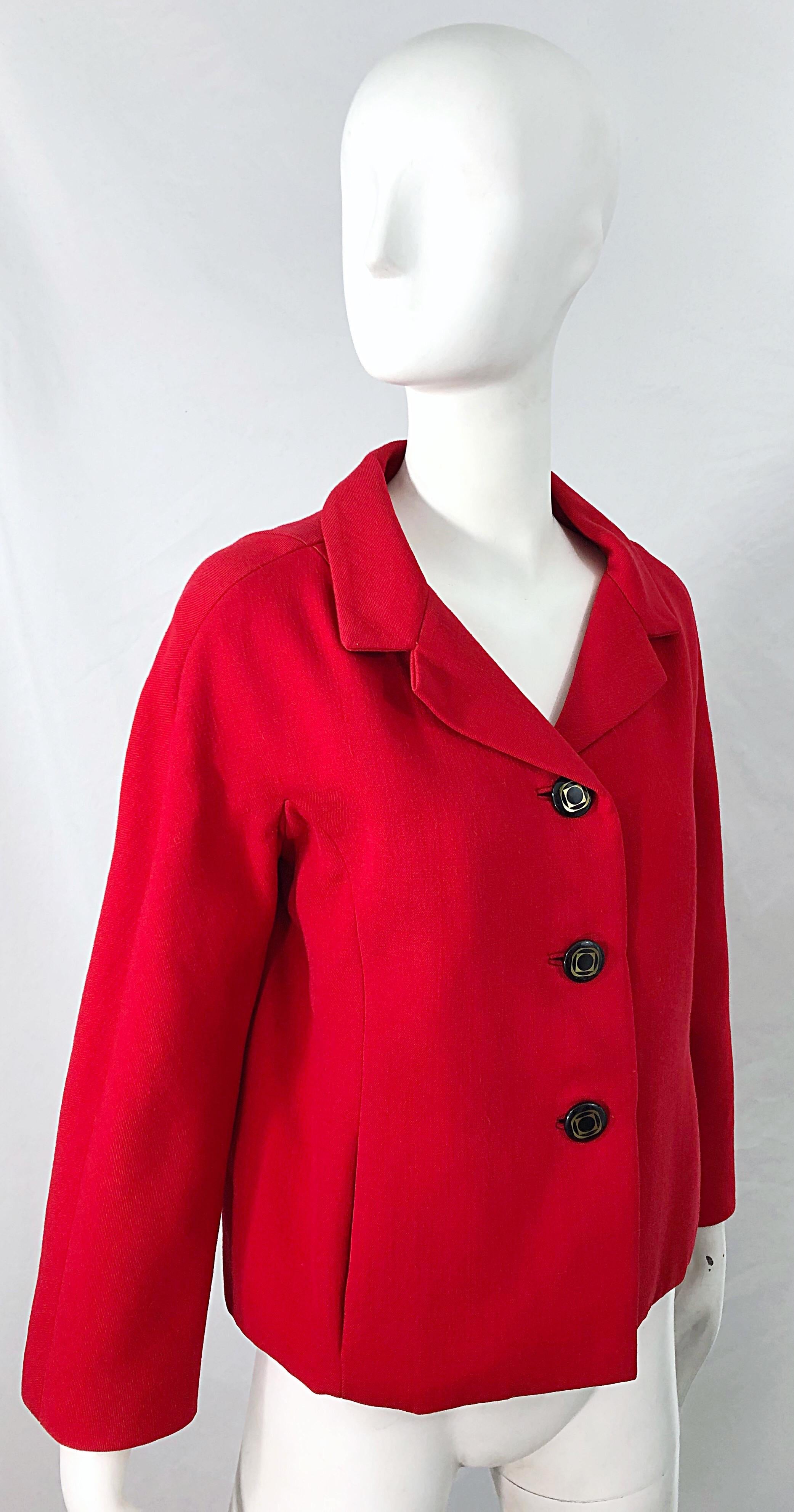 1960s Teal Traina Lipstick Red Mod Vintage Early 60s Wool Swing Jacket For Sale 7