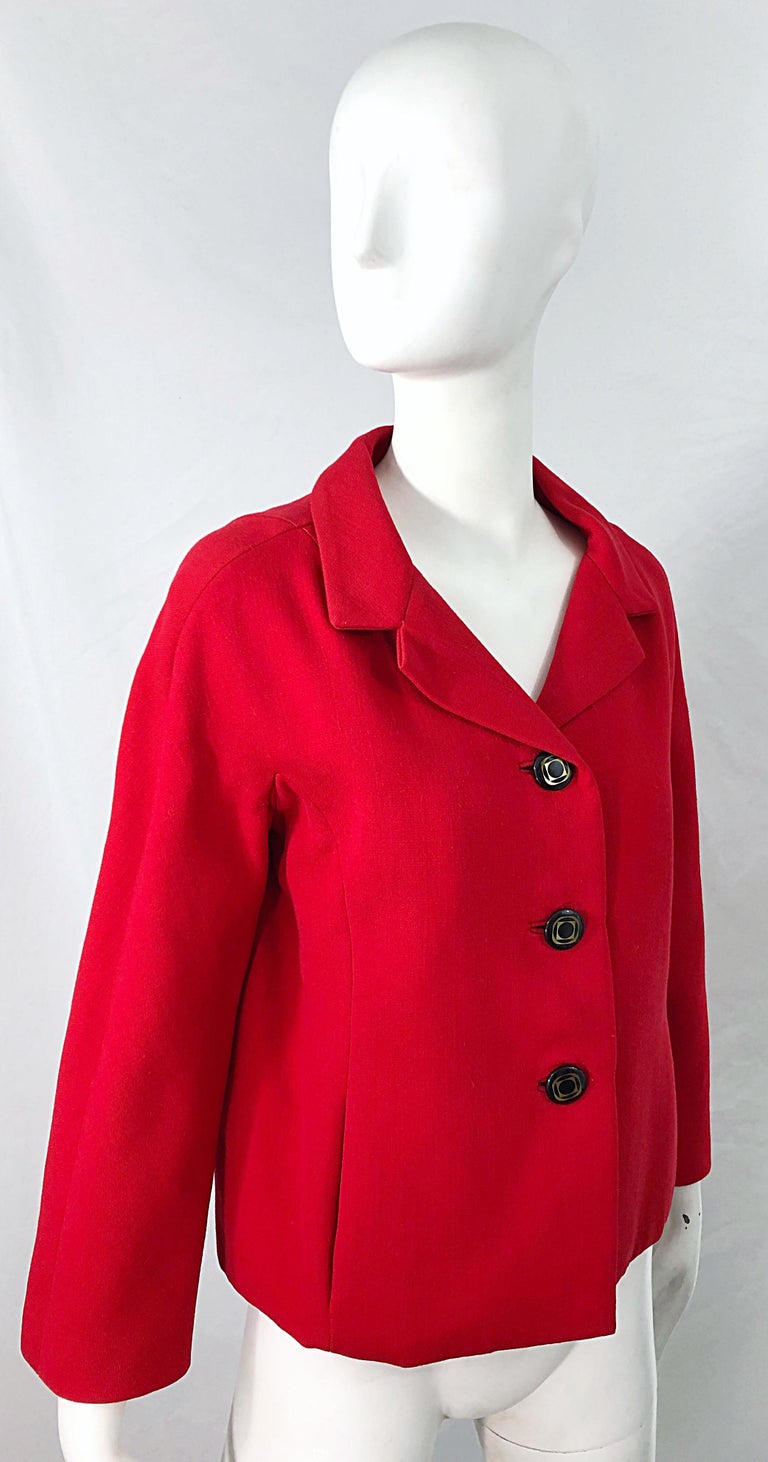 1960s Teal Traina Lipstick Red Mod Vintage Early 60s Wool Swing Jacket For Sale 10