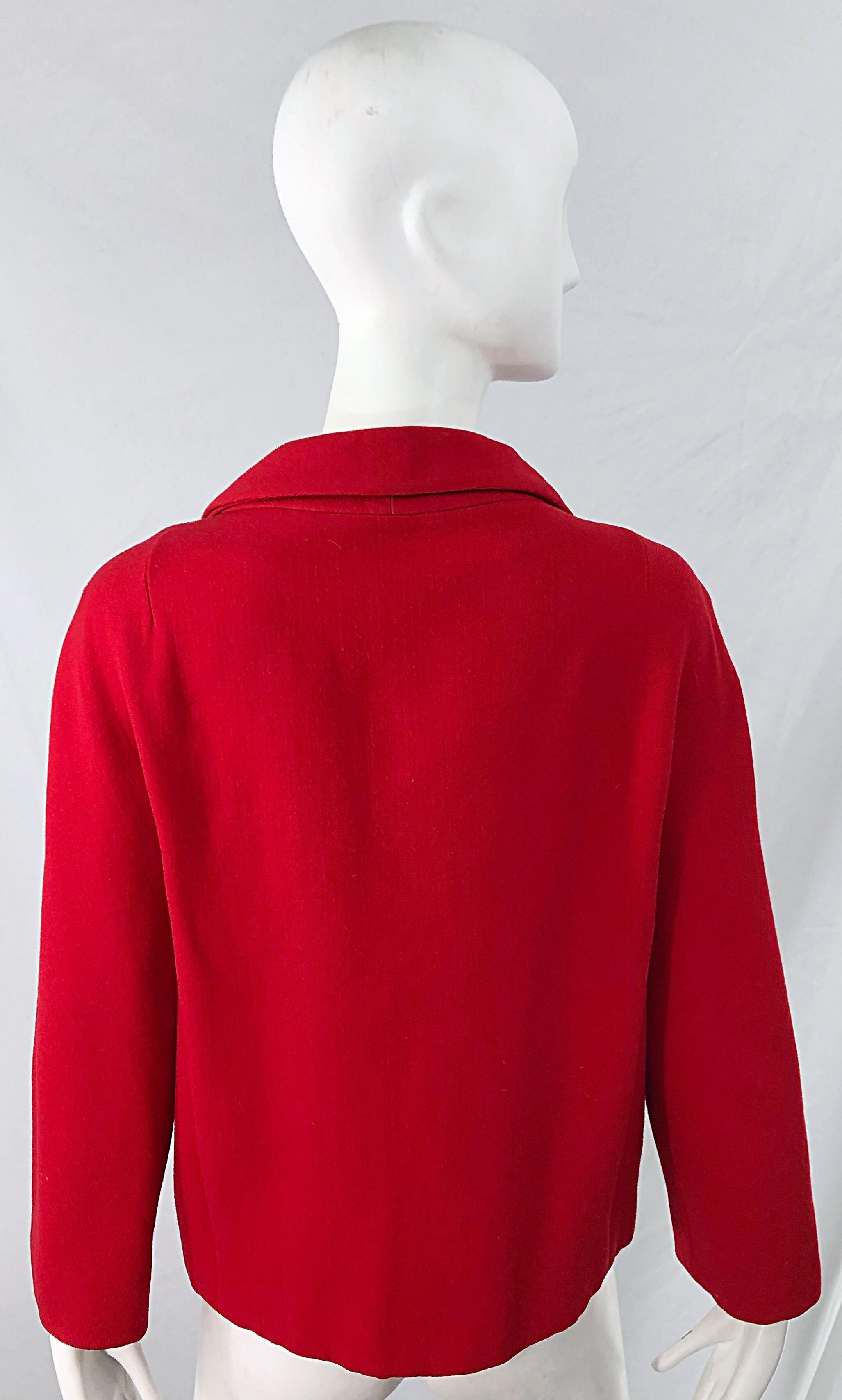 1960er Teal Traina Lippenstift Rot Mod Vintage frühe 60er Jahre Wolle Swing Jacke im Angebot 11