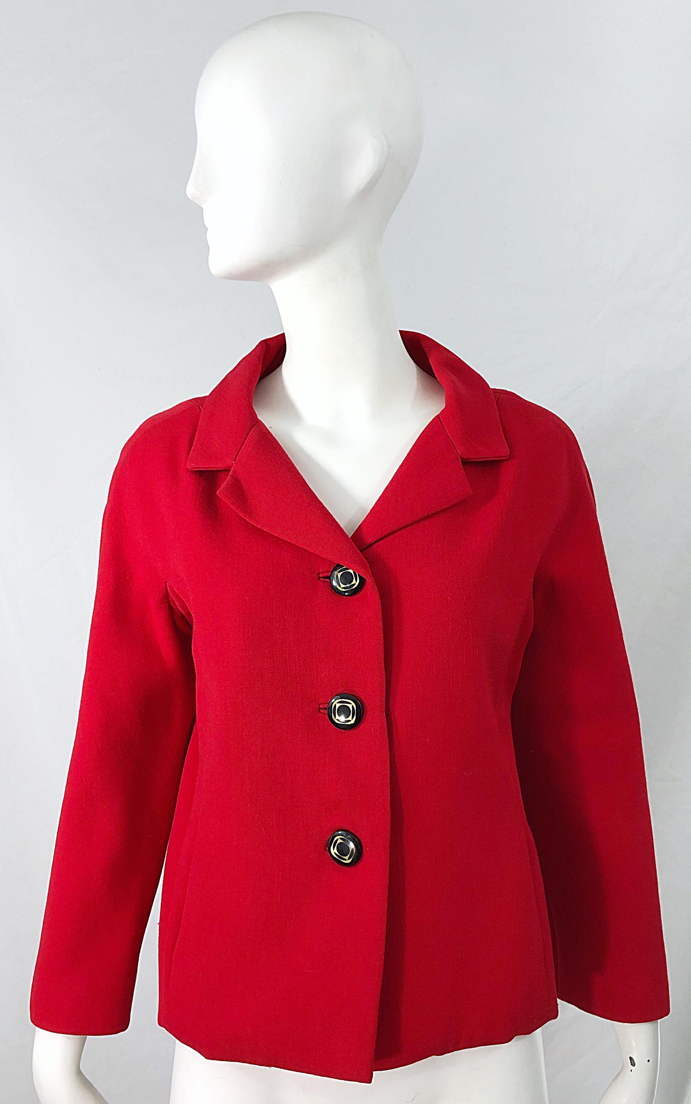 1960er Teal Traina Lippenstift Rot Mod Vintage frühe 60er Jahre Wolle Swing Jacke im Angebot 12
