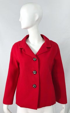 1960 Teal Traina Lipstick Red Mod Vintage Giacca Swing in lana primi anni '60