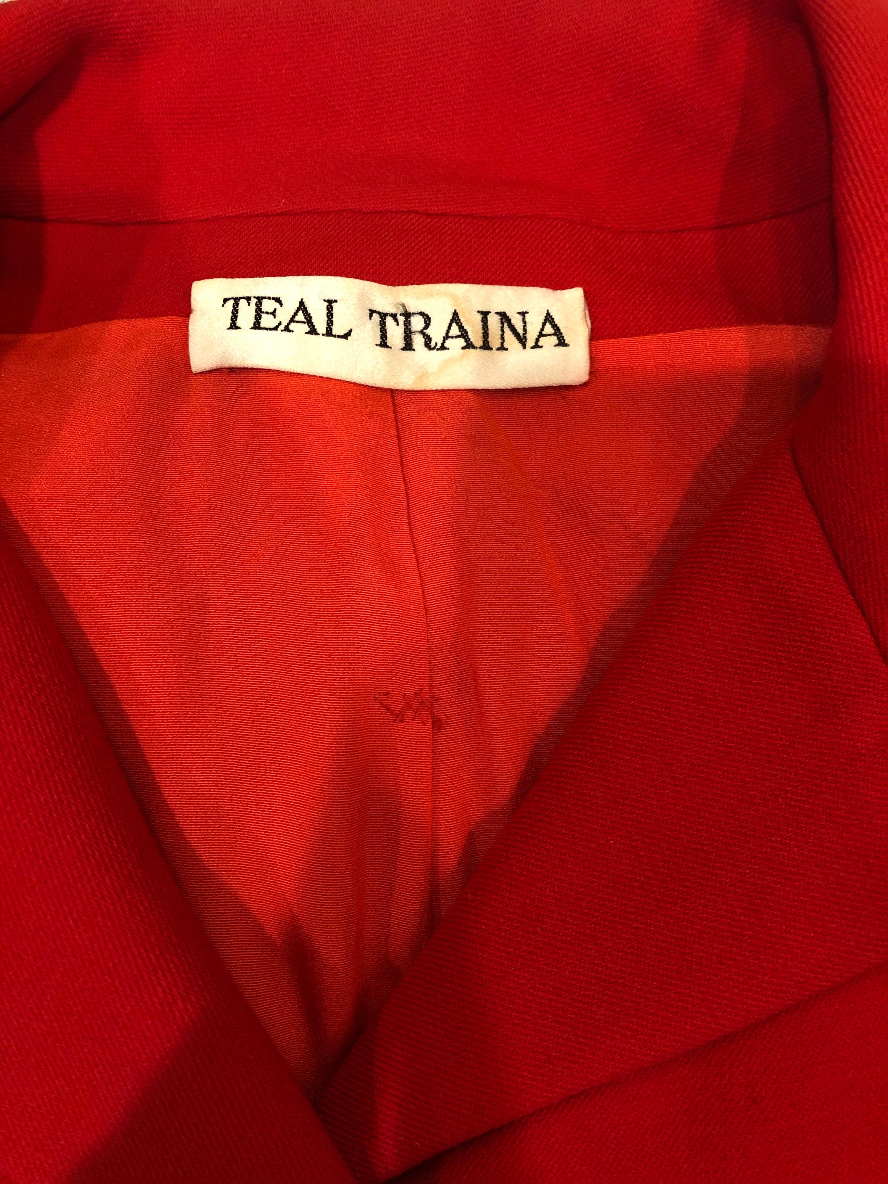1960er Teal Traina Lippenstift Rot Mod Vintage frühe 60er Jahre Wolle Swing Jacke im Zustand „Hervorragend“ im Angebot in San Diego, CA