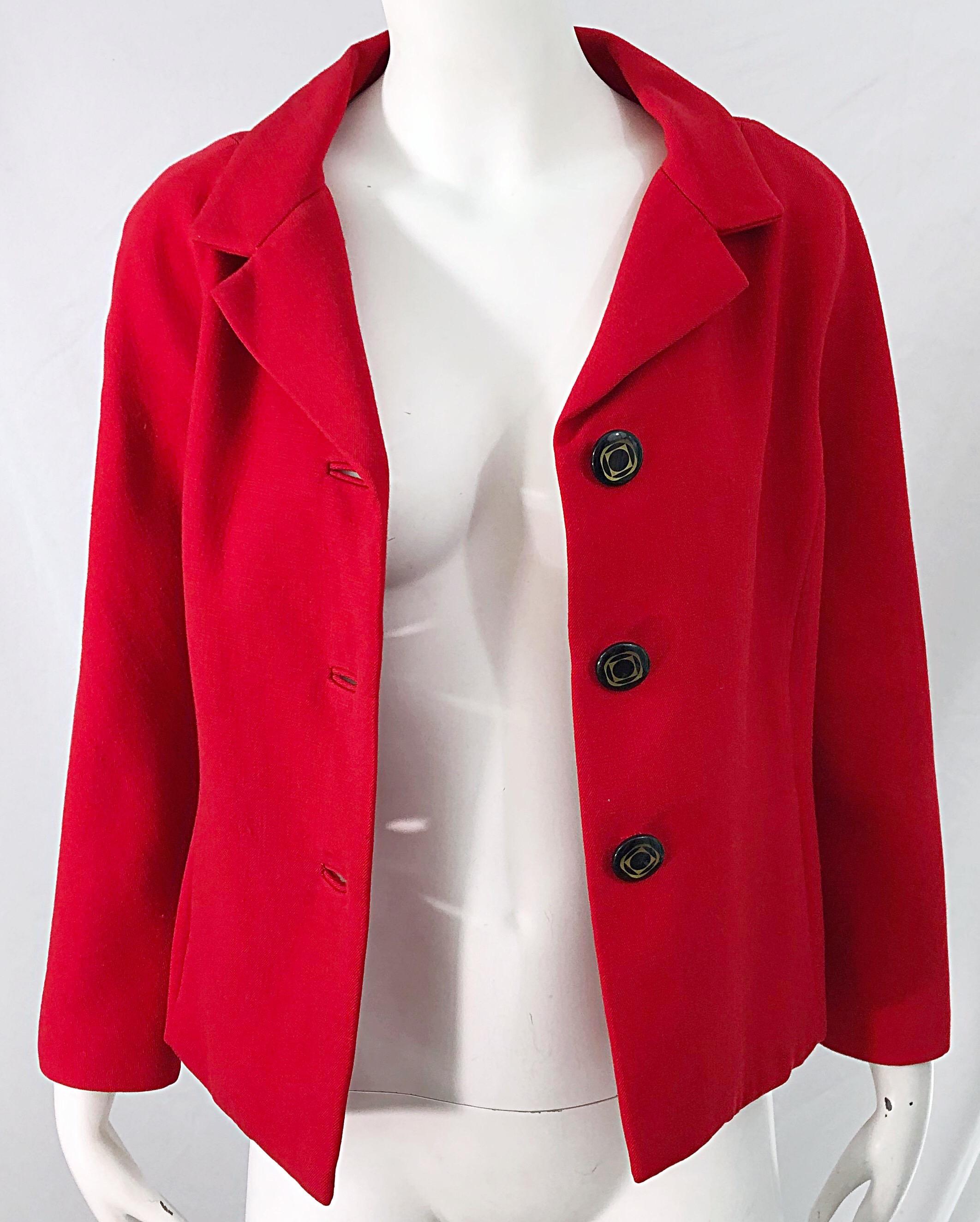 1960er Teal Traina Lippenstift Rot Mod Vintage frühe 60er Jahre Wolle Swing Jacke im Angebot 2