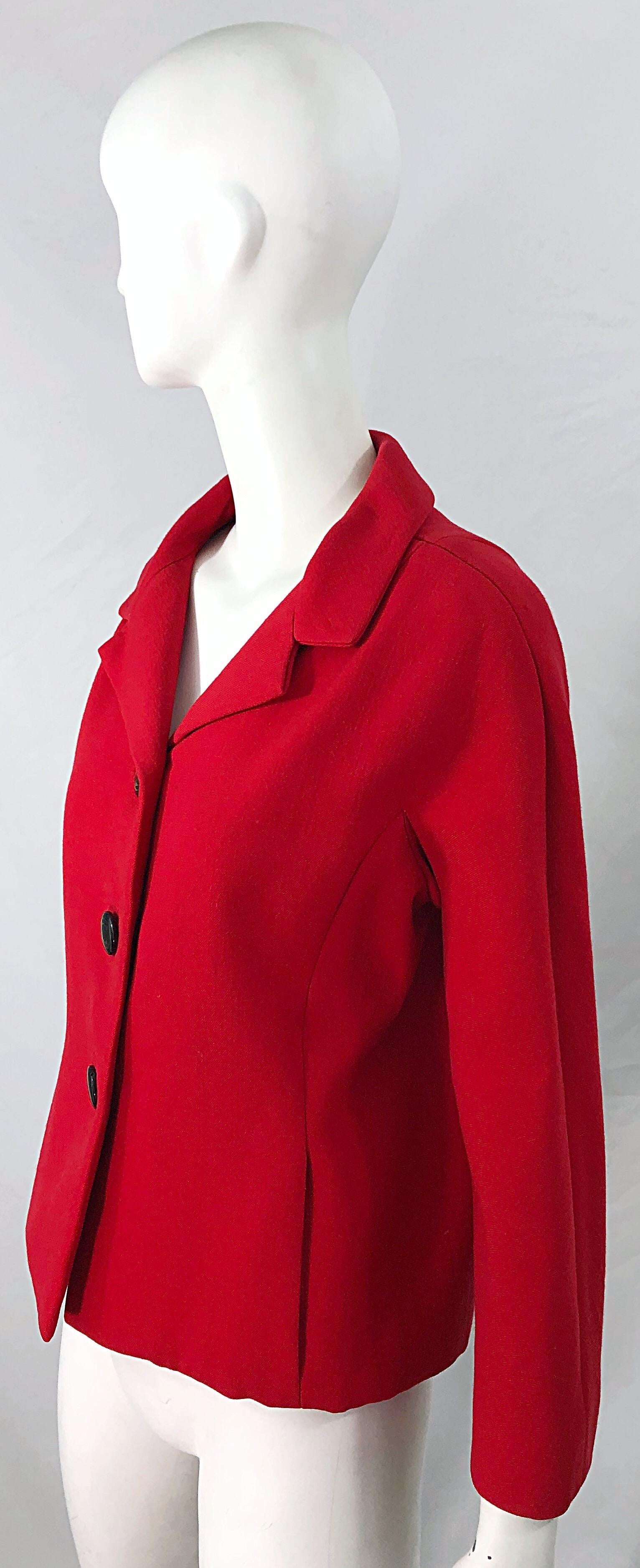 Women's 1960s Teal Traina Lipstick Red Mod Vintage Early 60s Wool Swing Jacket For Sale