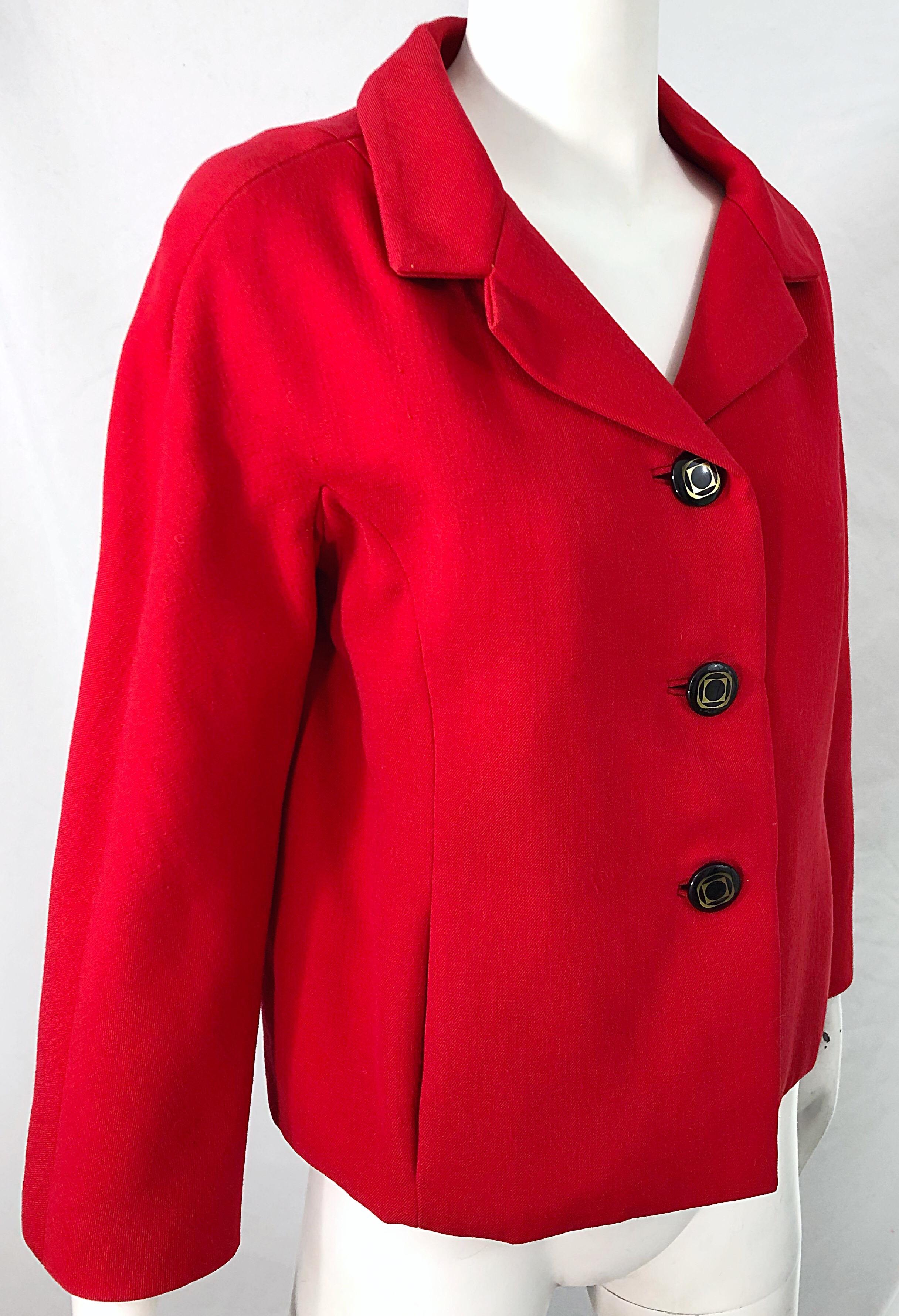 1960s Teal Traina Lipstick Red Mod Vintage Early 60s Wool Swing Jacket For Sale 1