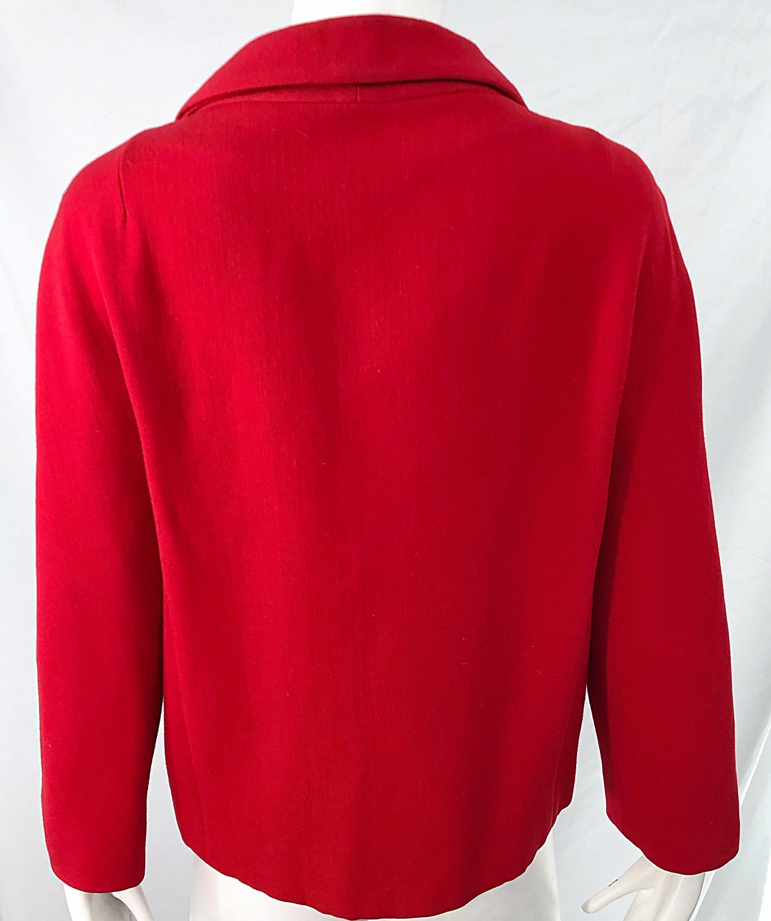 1960er Teal Traina Lippenstift Rot Mod Vintage frühe 60er Jahre Wolle Swing Jacke im Angebot 5