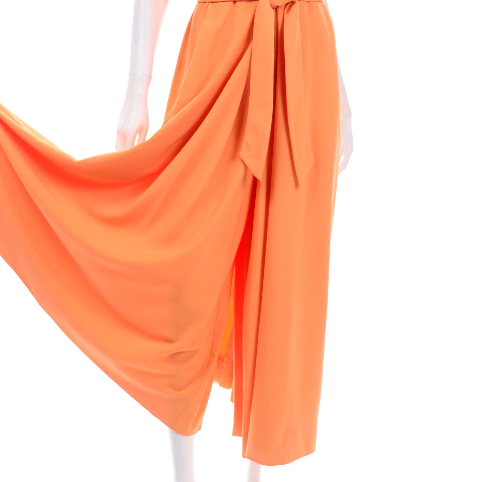 1960s Teal Traina Orange Vintage Palazzo Pant Jumpsuit W Belt 1