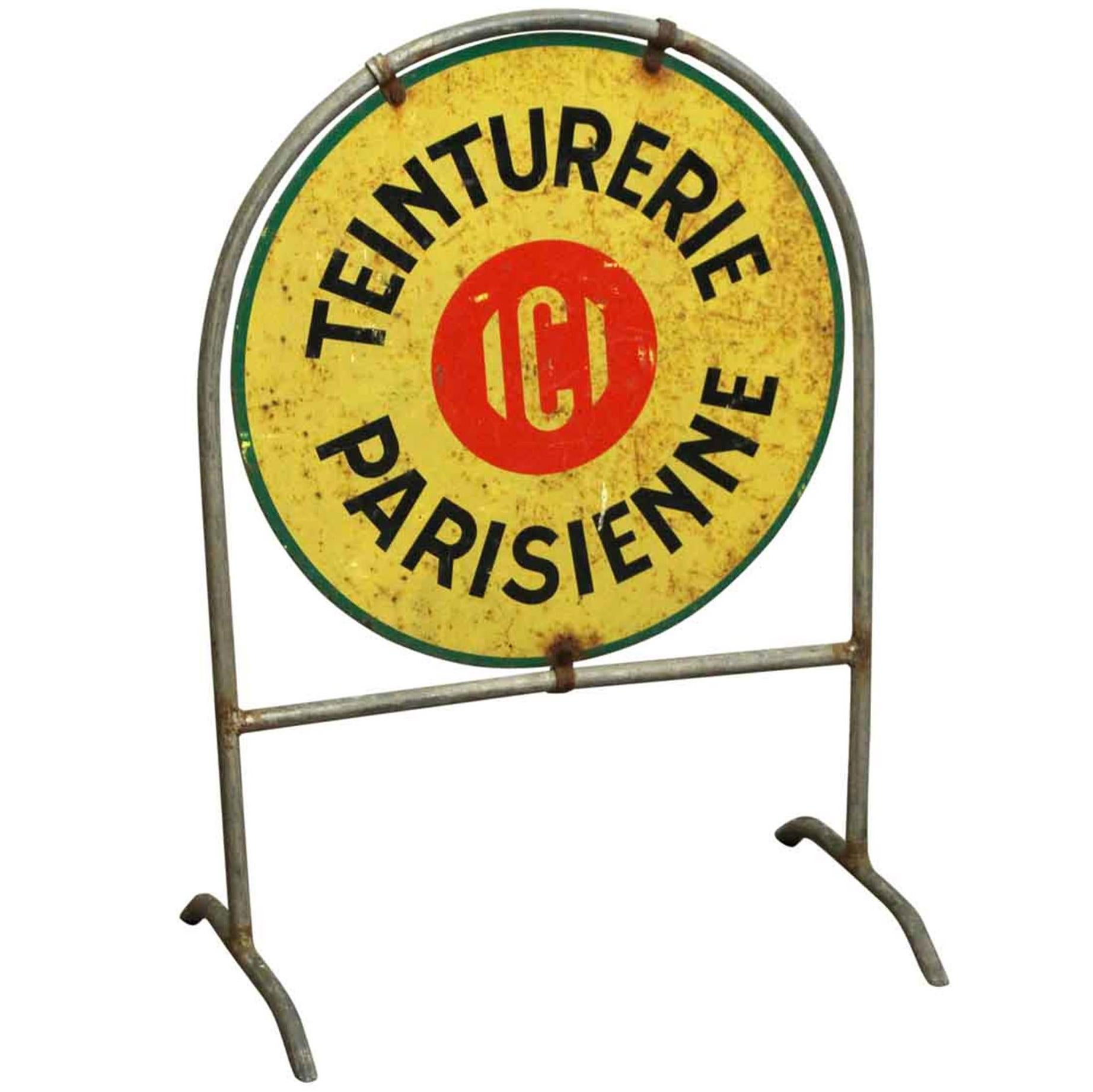 1960s Teinturerie Parisienne or "Parisian Dry Cleaners" Sign from France