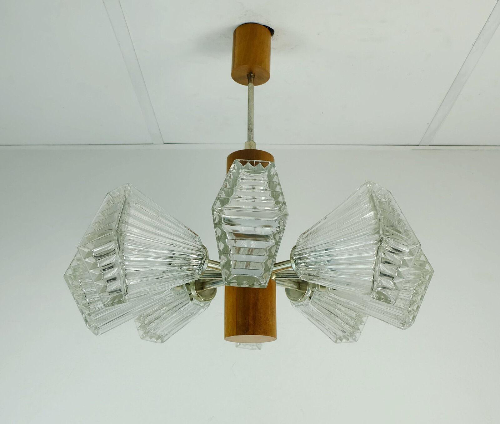 German 1960s Temde 8-Light Pendant Lamp Sputnik Chandelier Teak Glass Metal For Sale
