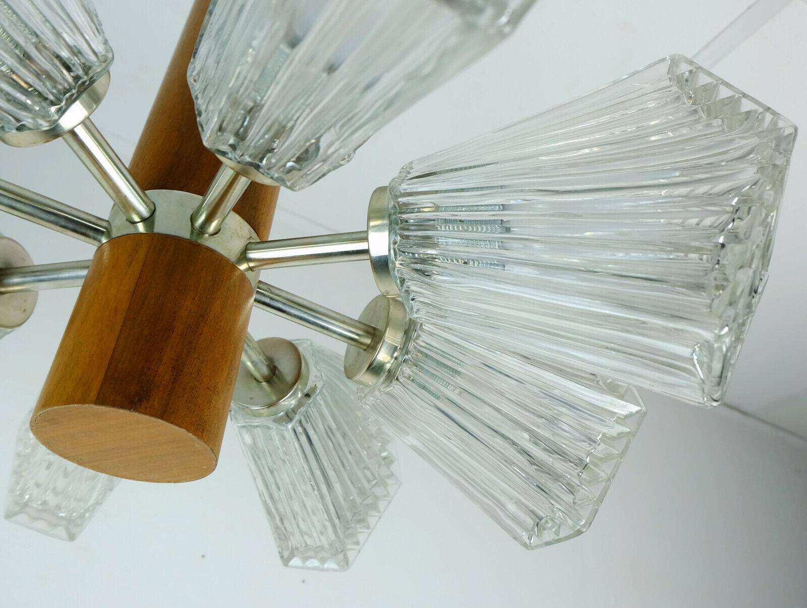 1960s Temde 8-Light Pendant Lamp Sputnik Chandelier Teak Glass Metal In Good Condition For Sale In Mannheim, DE