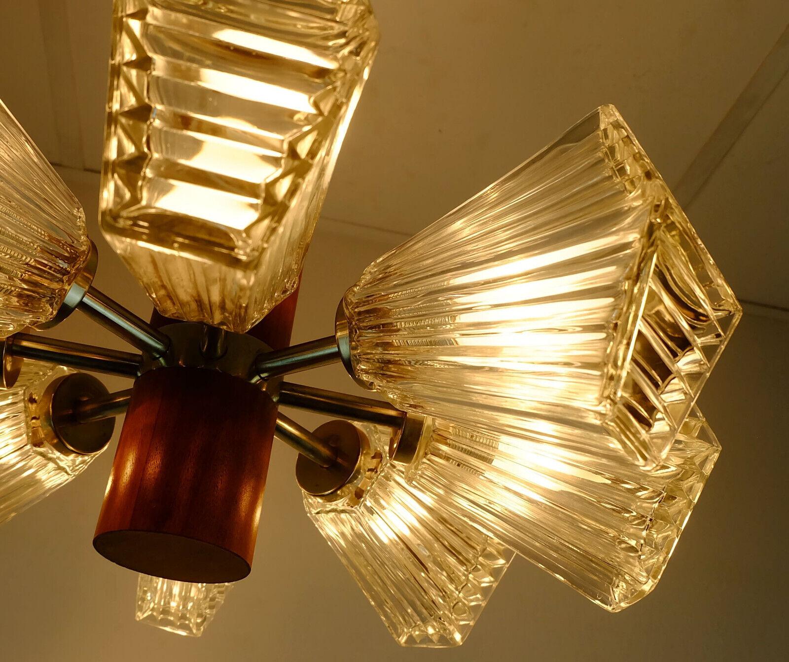 Mid-20th Century 1960s Temde 8-Light Pendant Lamp Sputnik Chandelier Teak Glass Metal For Sale