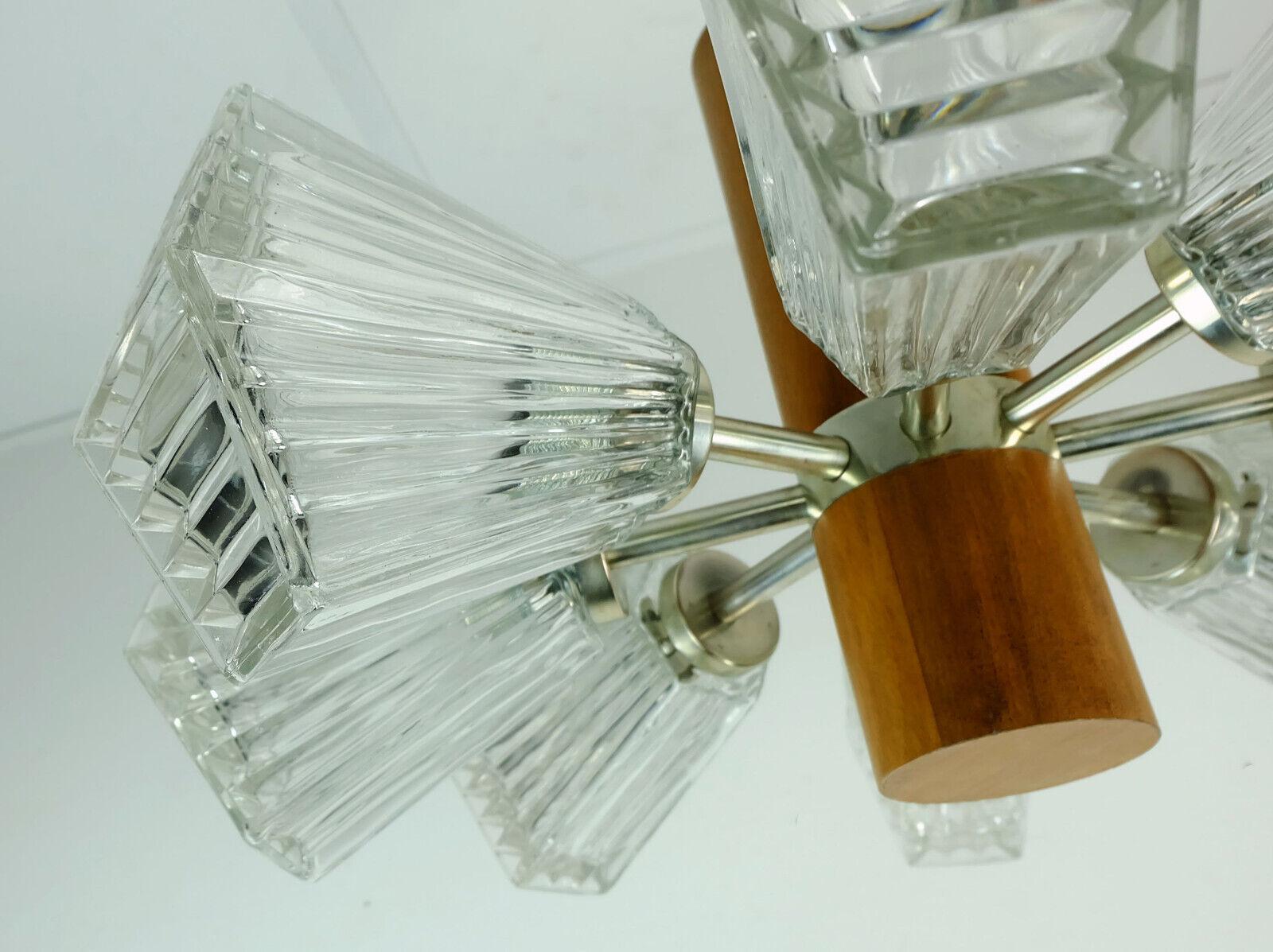 1960s Temde 8-Light Pendant Lamp Sputnik Chandelier Teak Glass Metal For Sale 1