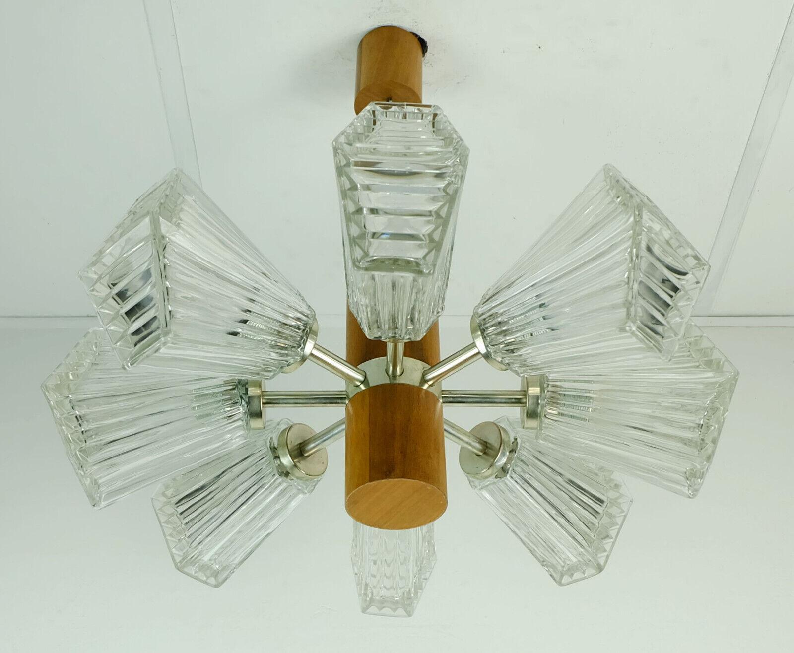 1960s Temde 8-Light Pendant Lamp Sputnik Chandelier Teak Glass Metal For Sale 2