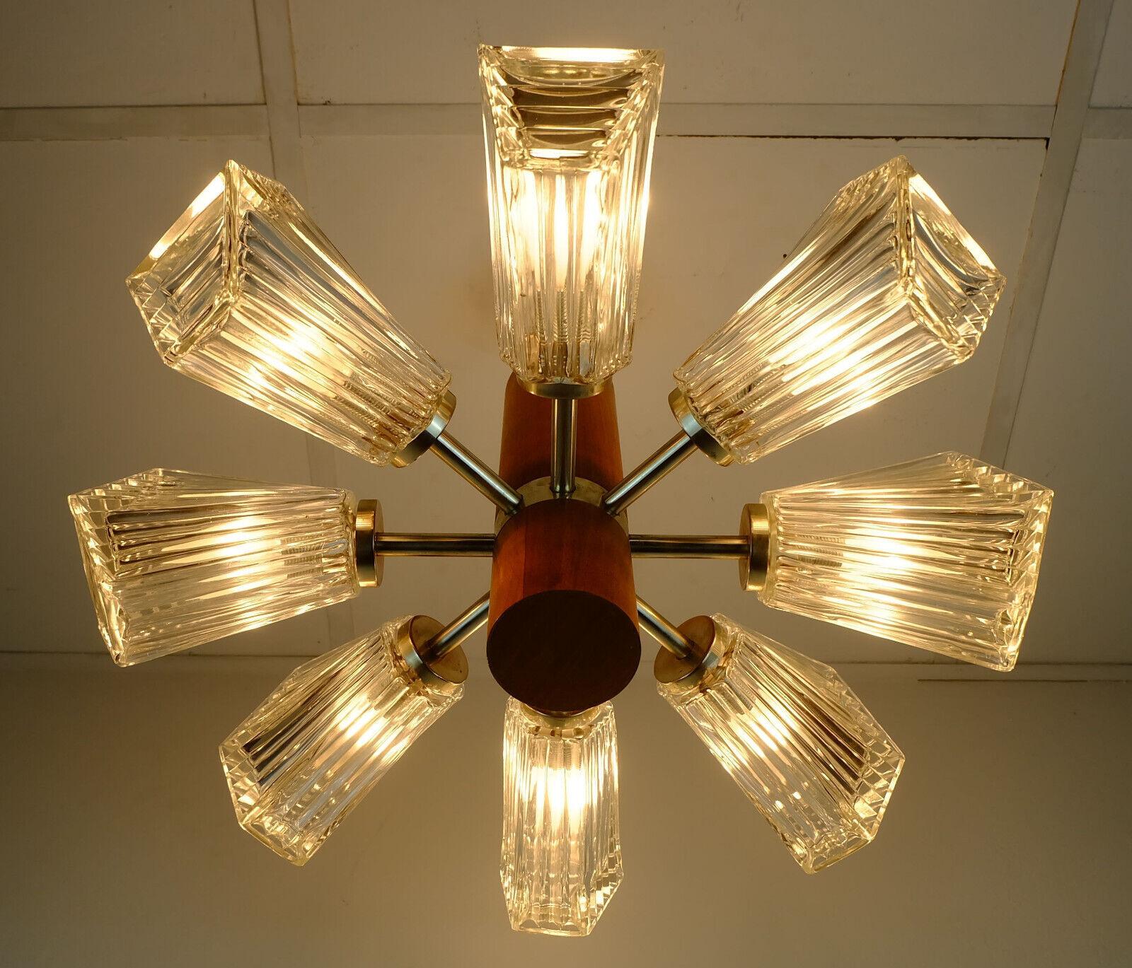 1960s Temde 8-Light Pendant Lamp Sputnik Chandelier Teak Glass Metal For Sale 3