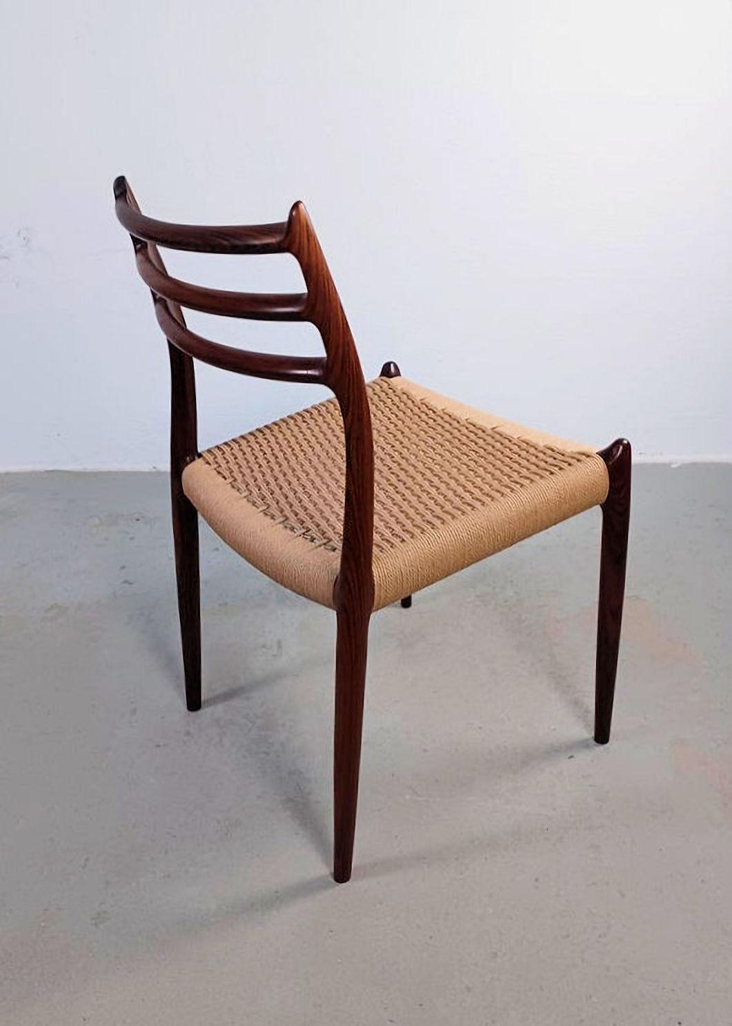 1960er Jahre Zehn vollständig restaurierte N.O. Moller Palisander Papercord Esszimmerstühle (Mitte des 20. Jahrhunderts) im Angebot