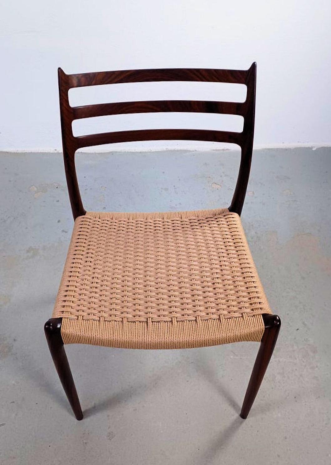 1960er Jahre Zehn vollständig restaurierte N.O. Moller Palisander Papercord Esszimmerstühle im Angebot 2